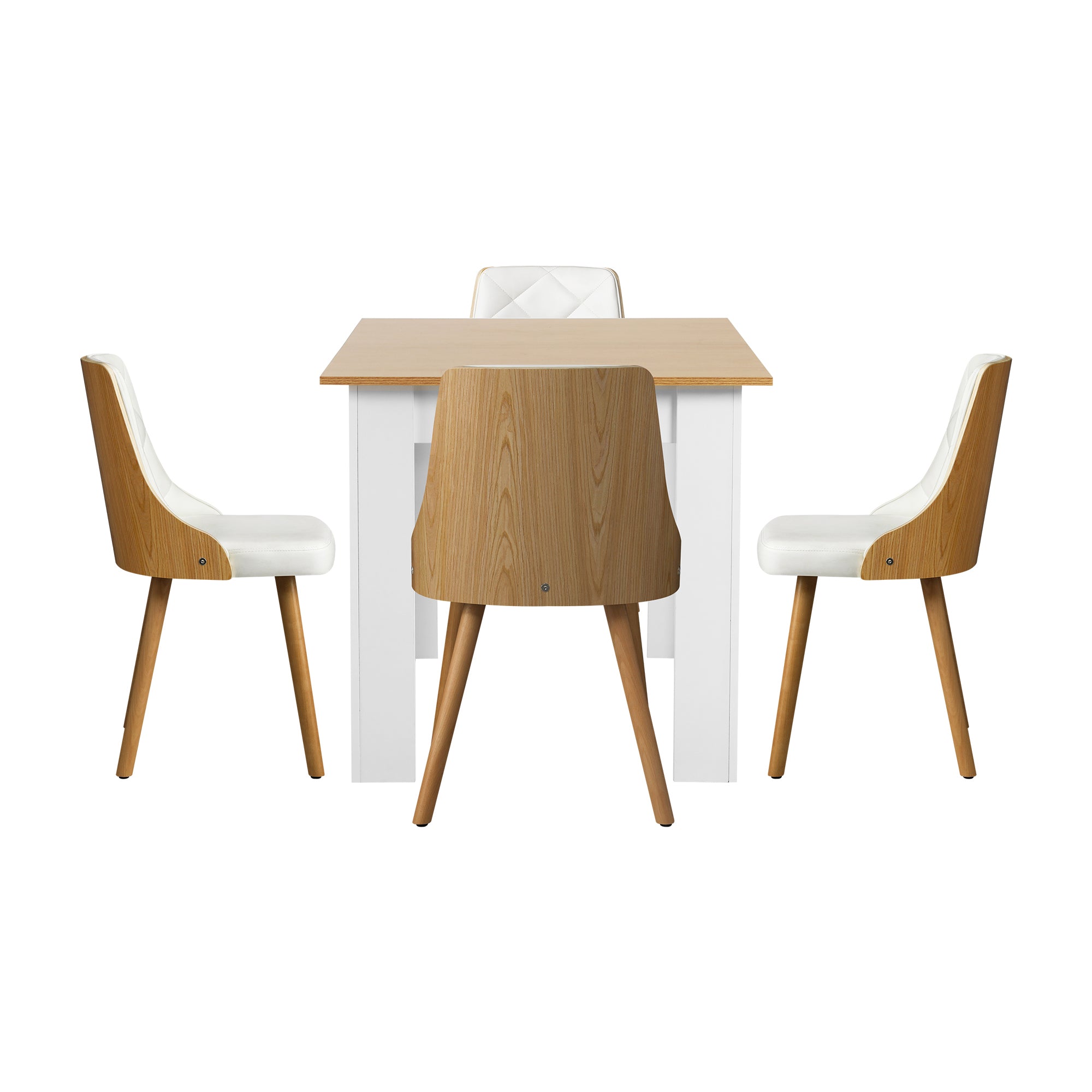 Oikiture 160cm Extendable Dining Table with 4PCS Dining Chairs PU Leather White - Sunyee