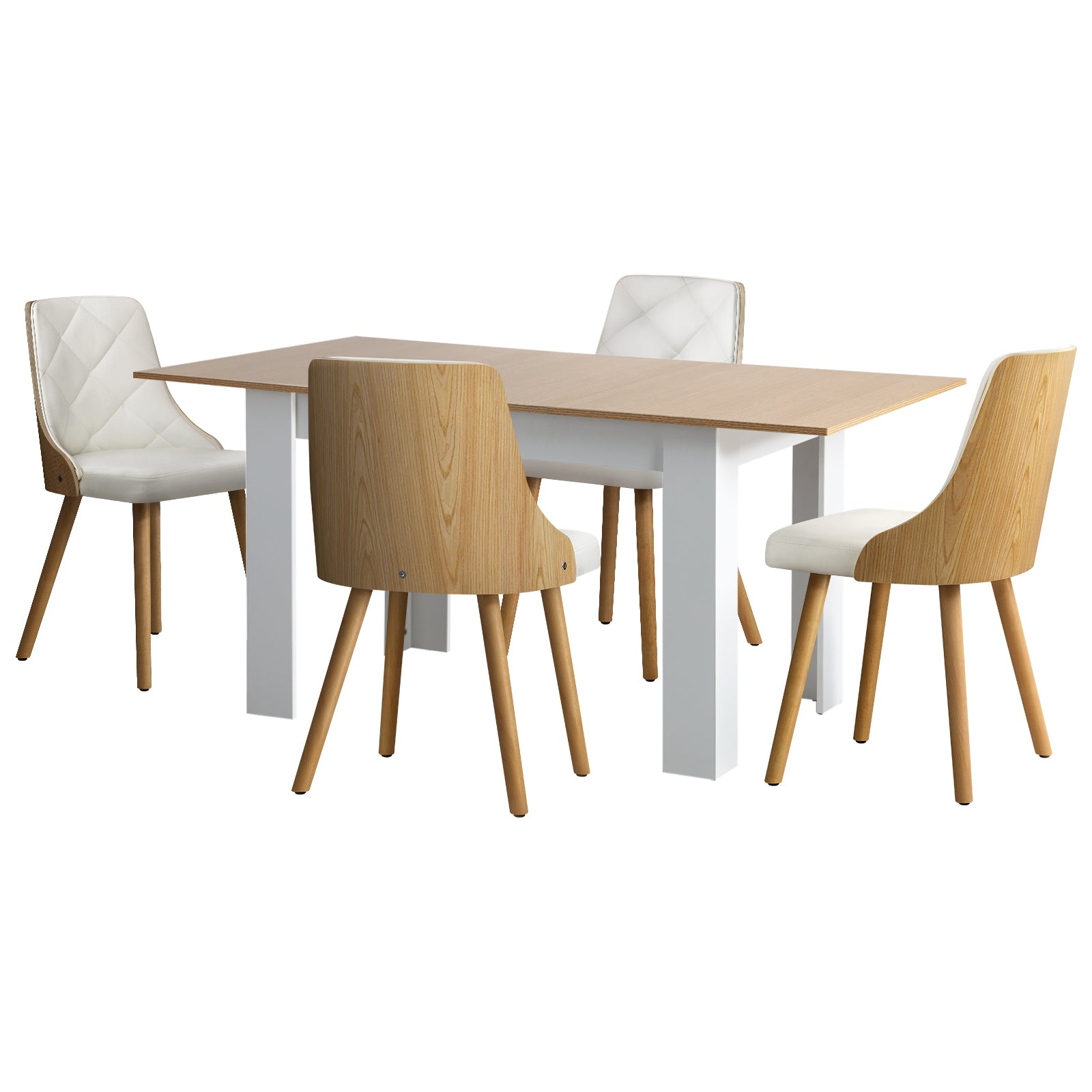 Oikiture 160cm Extendable Dining Table with 4PCS Dining Chairs PU Leather White - Sunyee