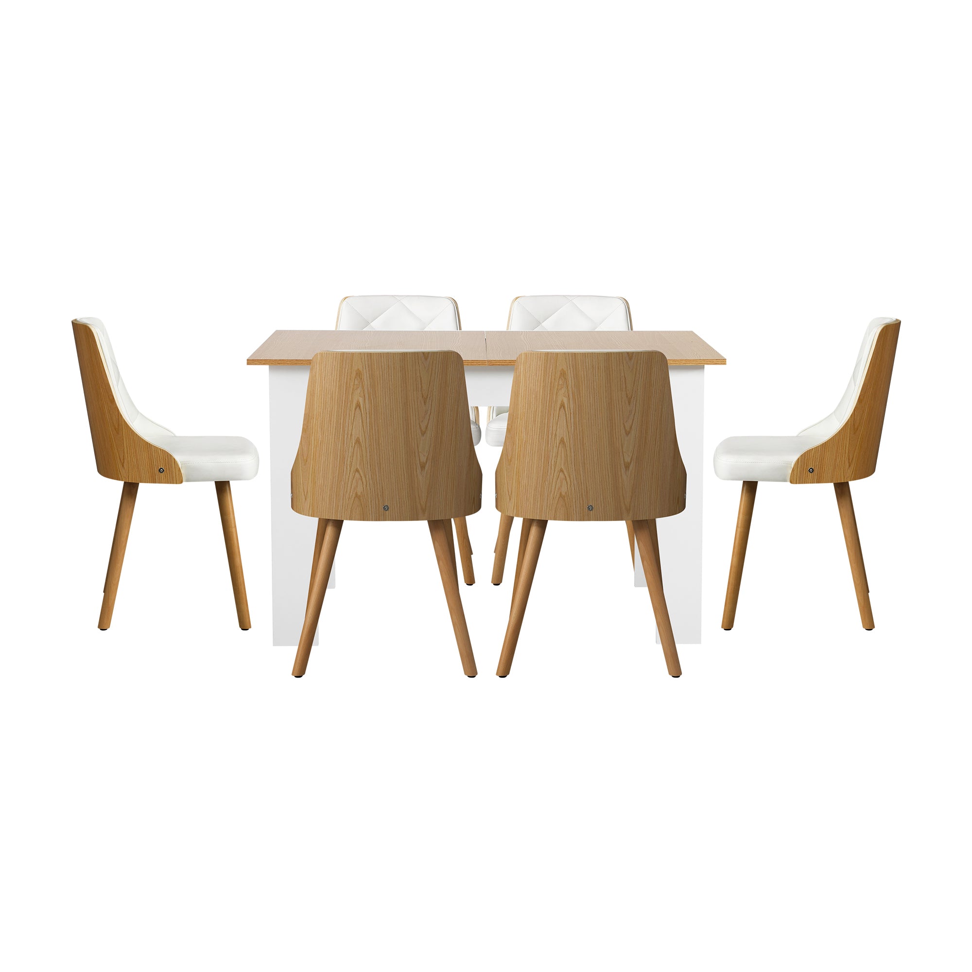 Oikiture 160cm Extendable Dining Table with 6PCS Dining Chairs PU Leather White - Sunyee