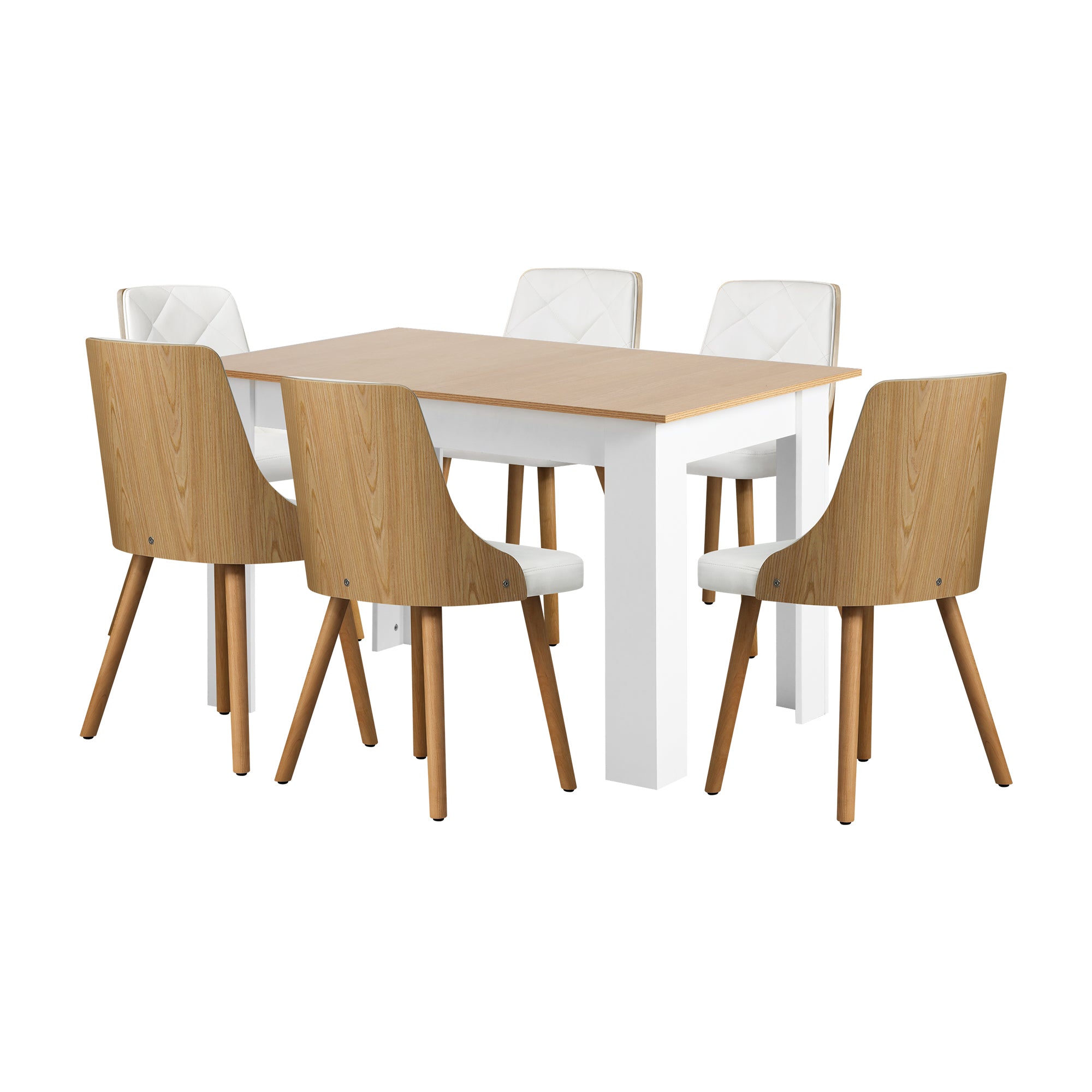 Oikiture 160cm Extendable Dining Table with 6PCS Dining Chairs PU Leather White - Sunyee