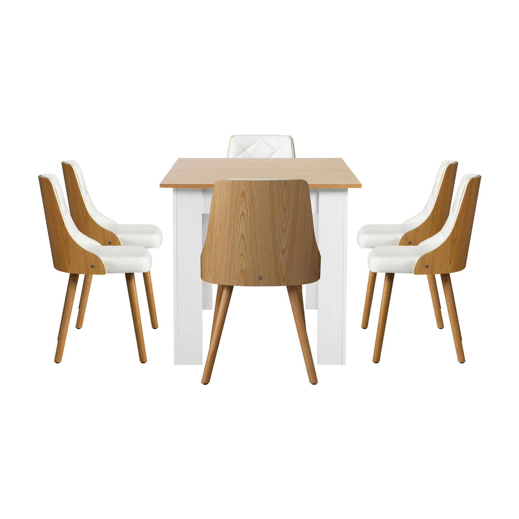 Oikiture 160cm Extendable Dining Table with 6PCS Dining Chairs PU Leather White - Sunyee
