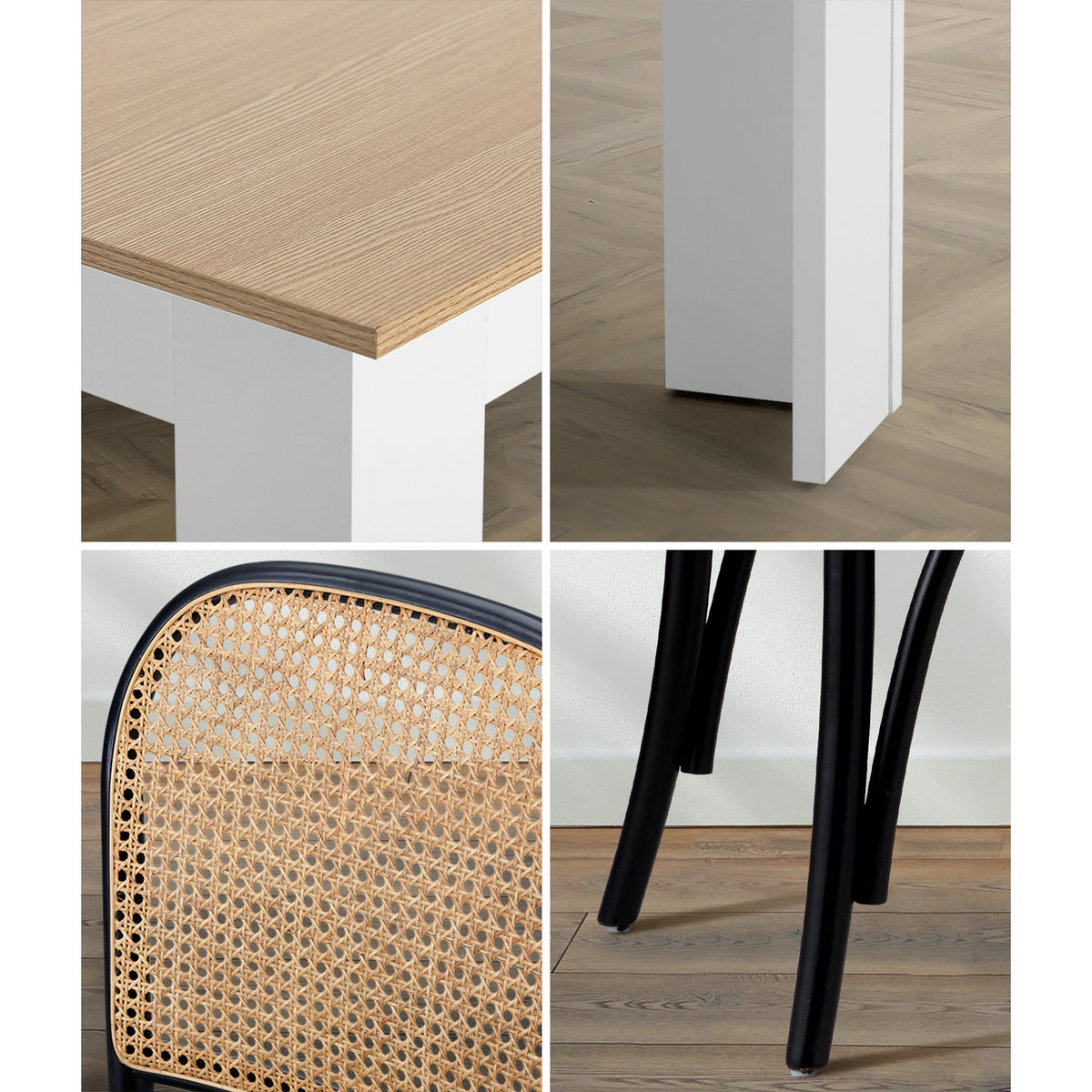 Oikiture 160cm Extendable Dining Table with 4PCS Dining Chairs Rattan White - Sunyee