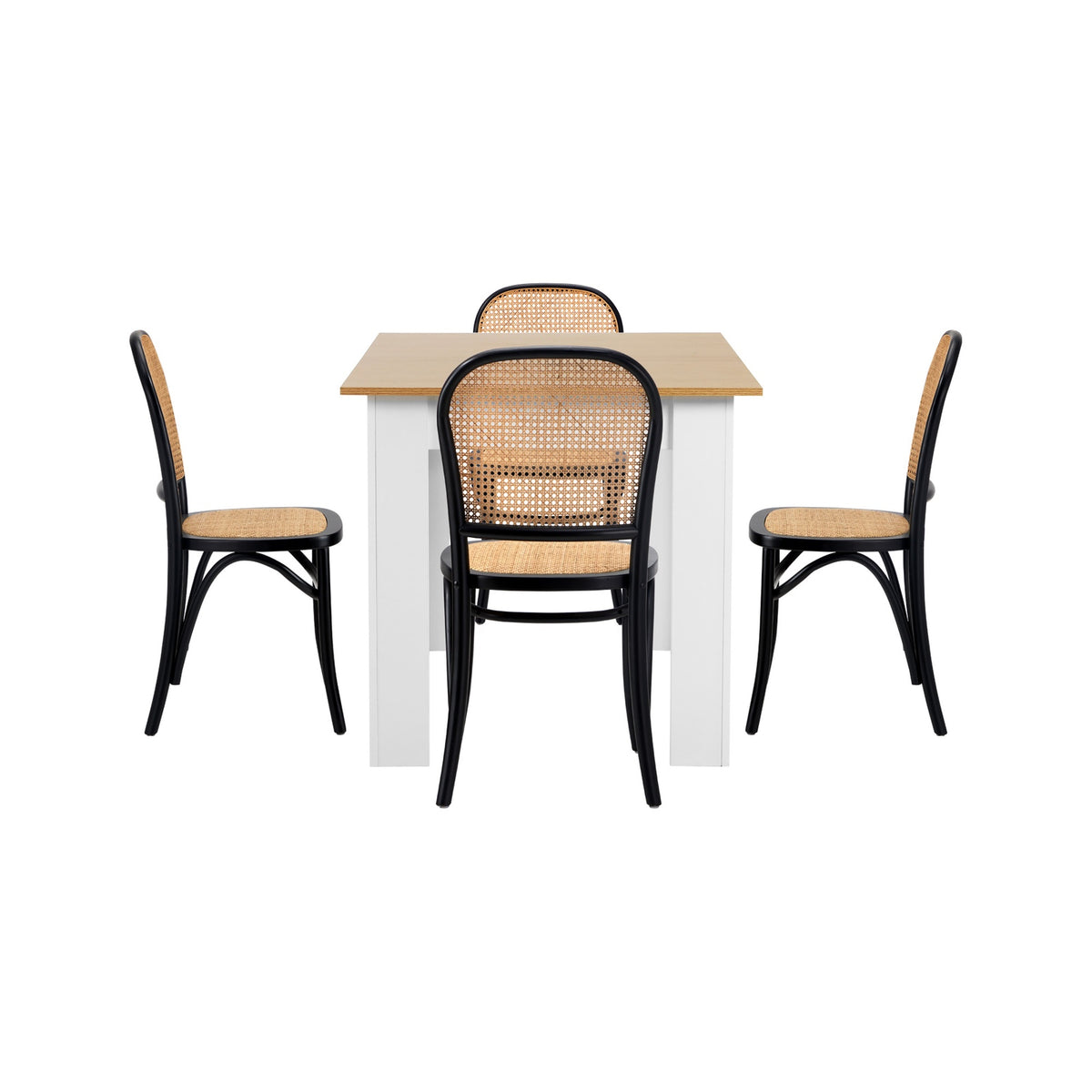 Oikiture 160cm Extendable Dining Table with 4PCS Dining Chairs Rattan White - Sunyee