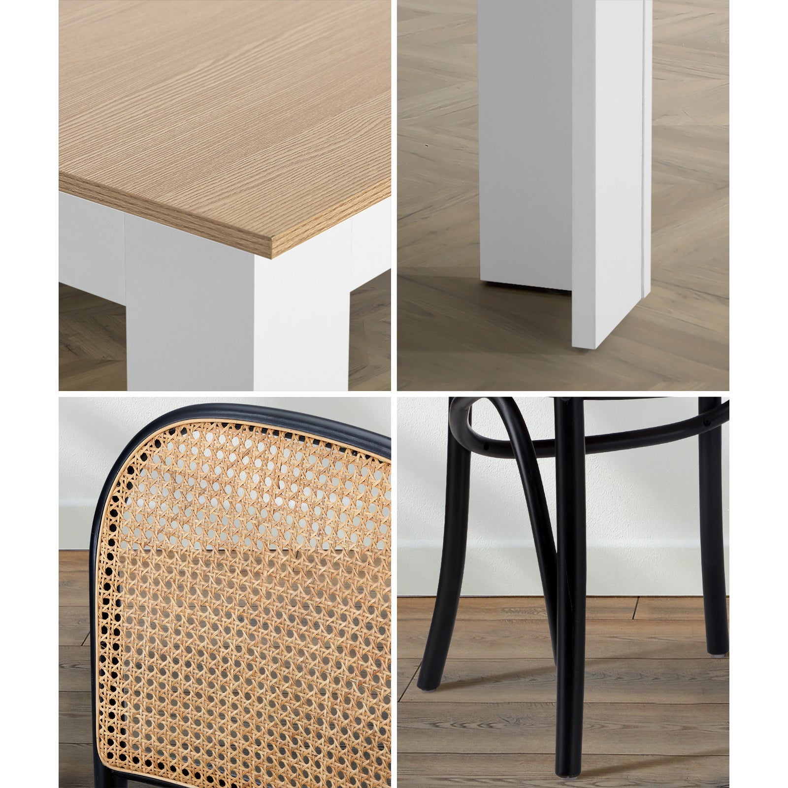 Oikiture 160cm Extendable Dining Table with 6PCS Dining Chairs Rattan White - Sunyee