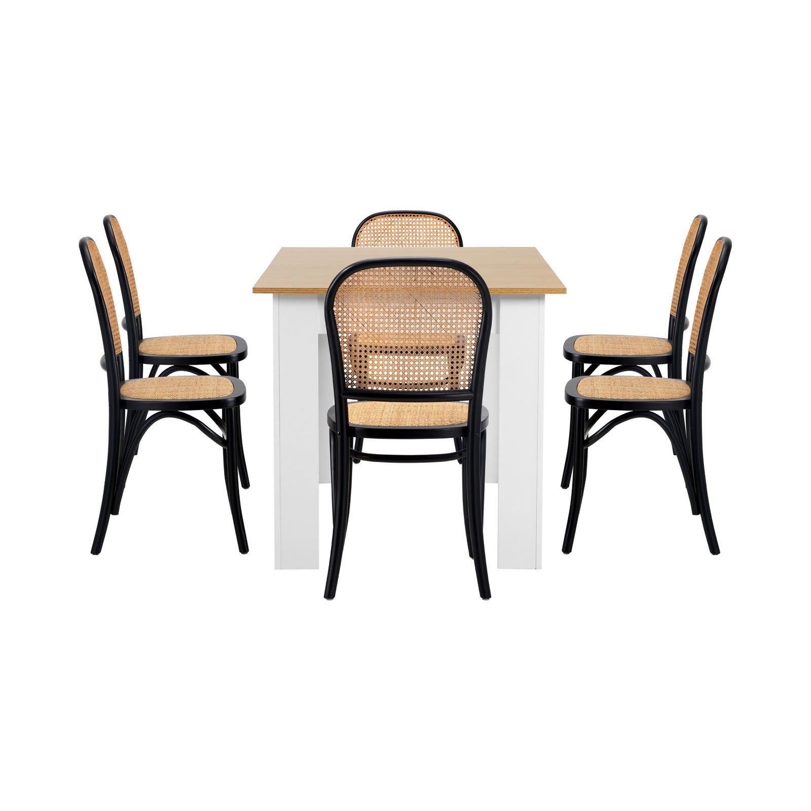 Oikiture 160cm Extendable Dining Table with 6PCS Dining Chairs Rattan White - Sunyee
