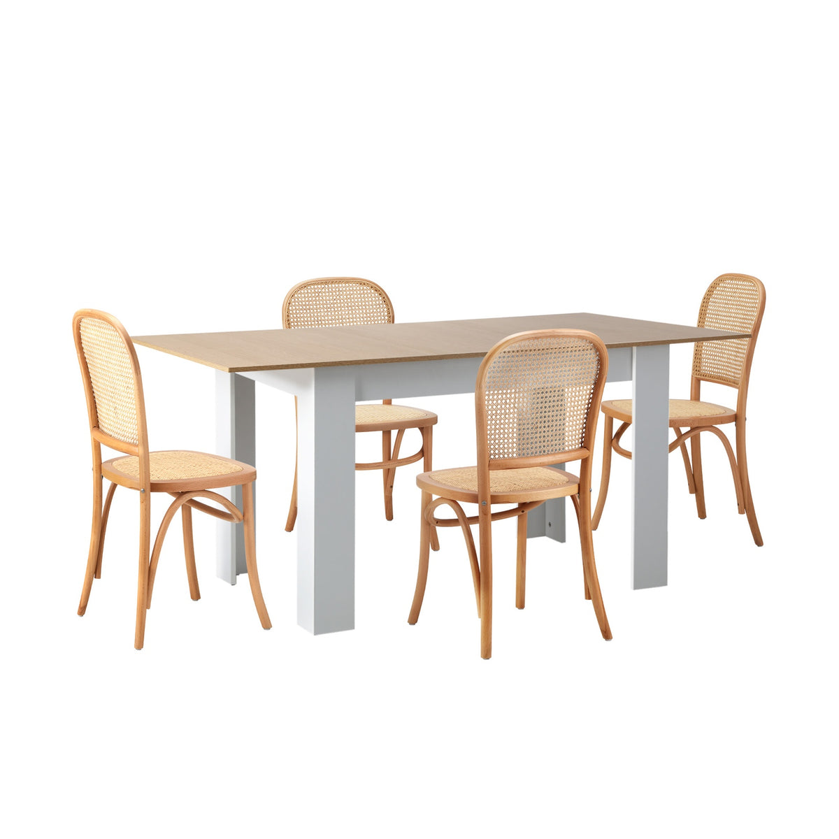 Oikiture 160cm Extendable Dining Table with 4PCS Dining Chairs Rattan Natural - Sunyee