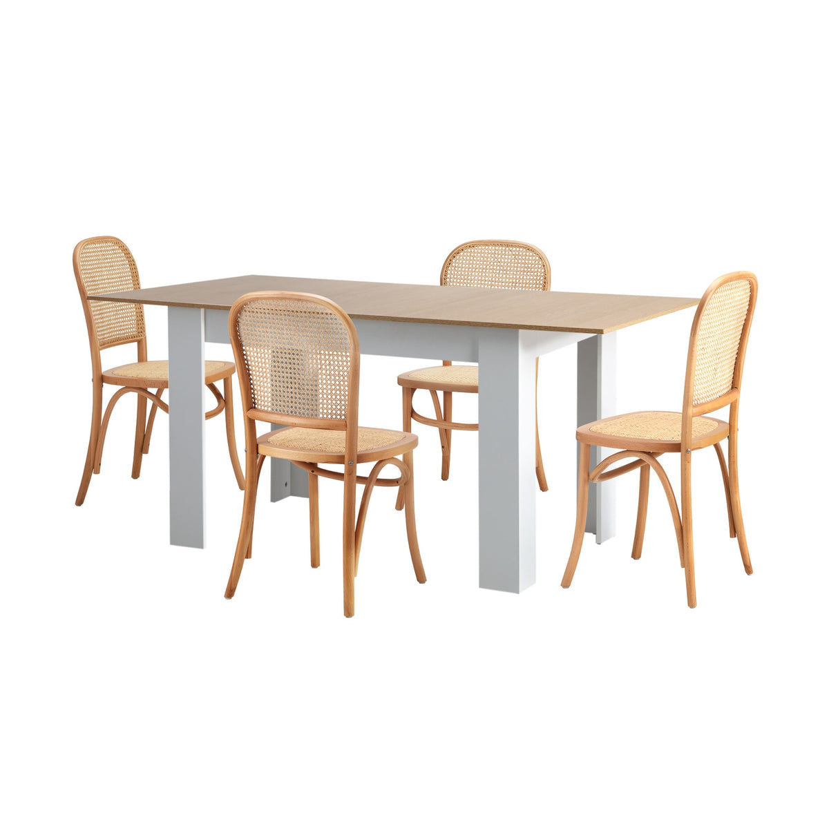 Oikiture 160cm Extendable Dining Table with 4PCS Dining Chairs Rattan Natural - Sunyee