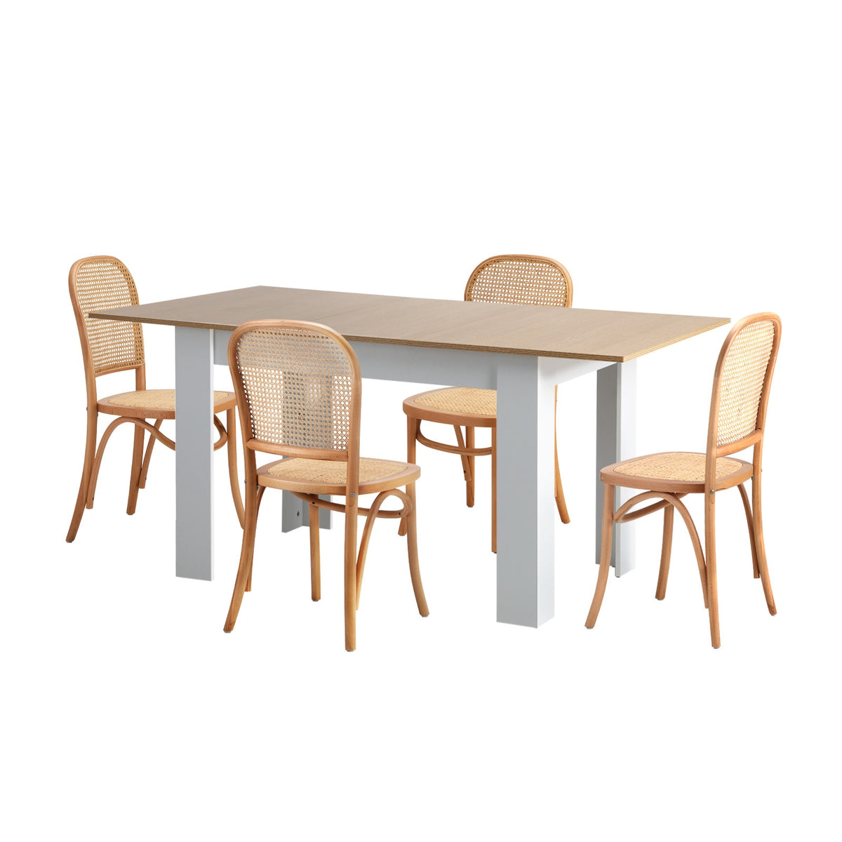Oikiture 160cm Extendable Dining Table with 4PCS Dining Chairs Rattan Natural - Sunyee