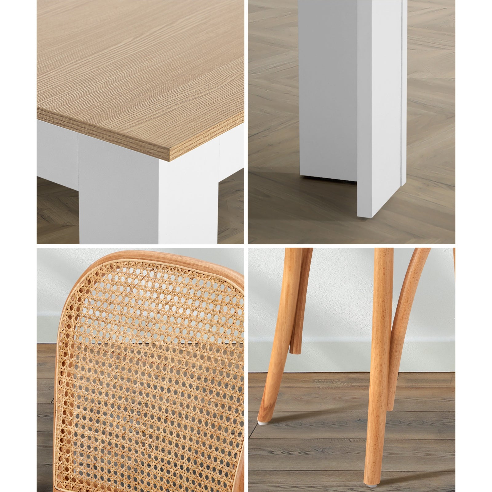 Oikiture 160cm Extendable Dining Table with 6PCS Dining Chairs Rattan Natural - Sunyee