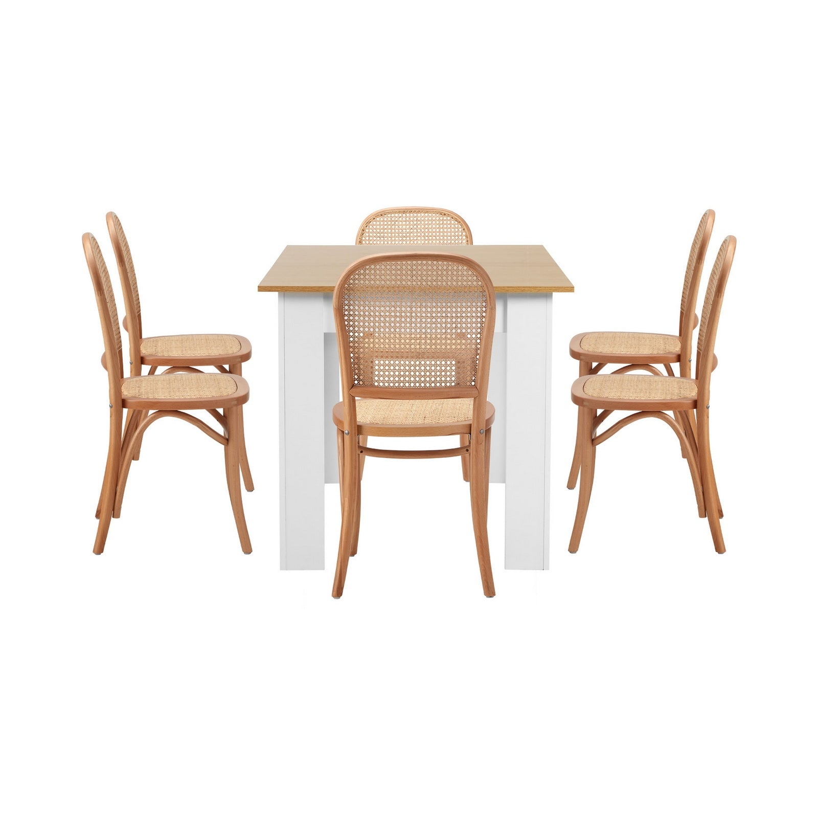 Oikiture 160cm Extendable Dining Table with 6PCS Dining Chairs Rattan Natural - Sunyee