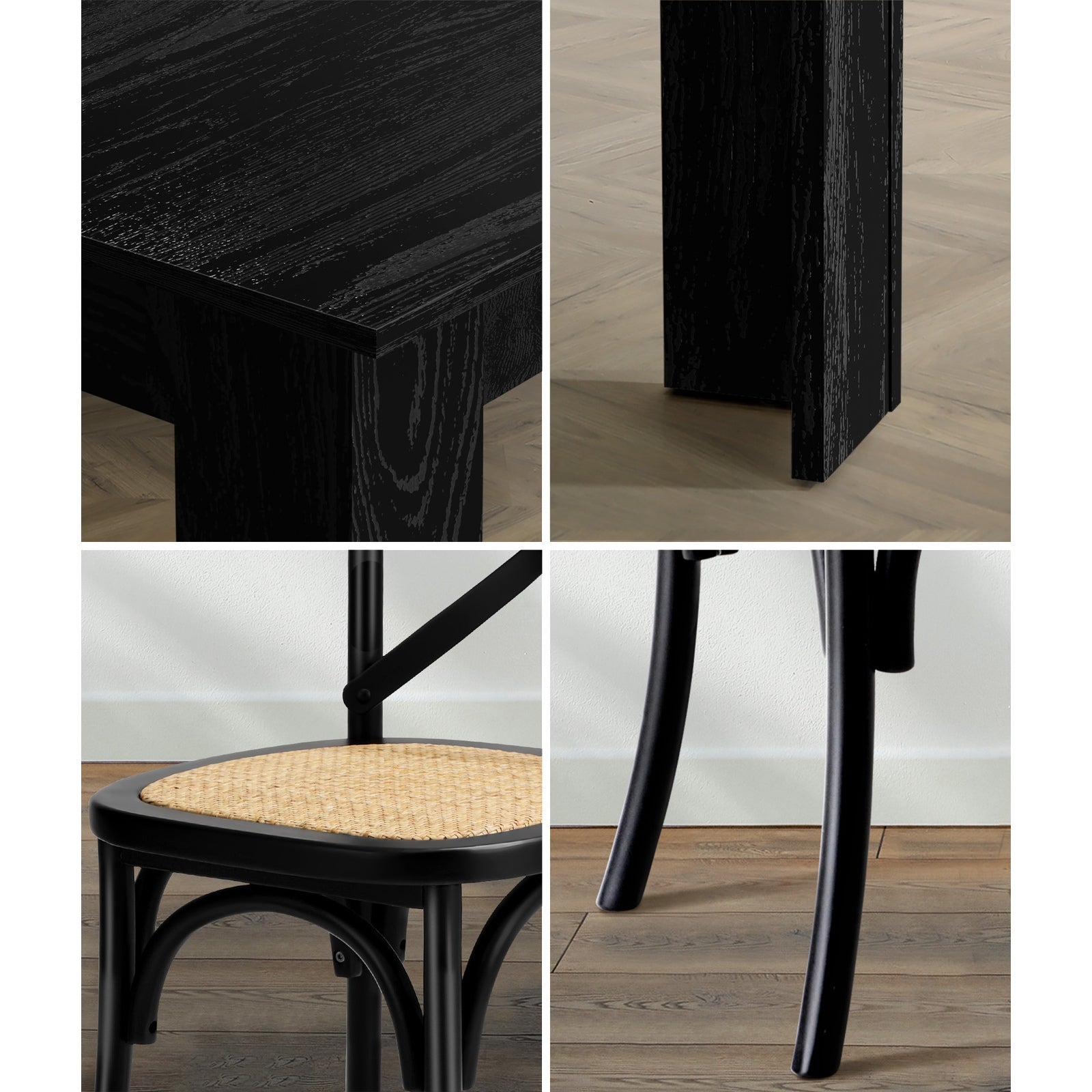 Oikiture 160cm Extendable Dining Table with 4PCS Dining Chairs Geometric Black - Sunyee