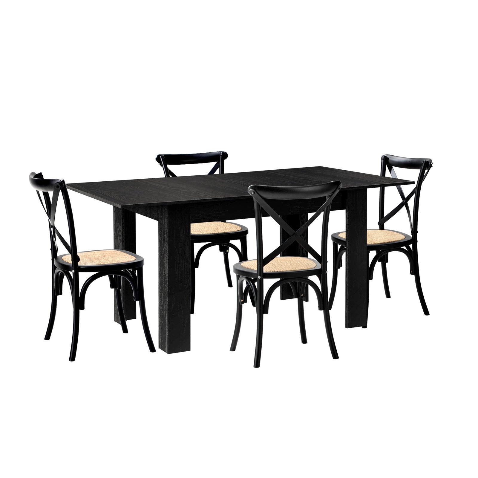 Oikiture 160cm Extendable Dining Table with 4PCS Dining Chairs Geometric Black - Sunyee