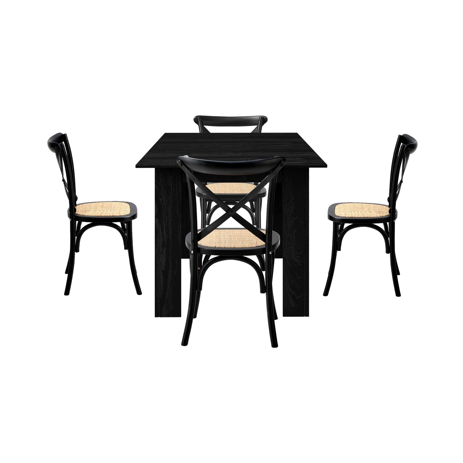 Oikiture 160cm Extendable Dining Table with 4PCS Dining Chairs Geometric Black - Sunyee