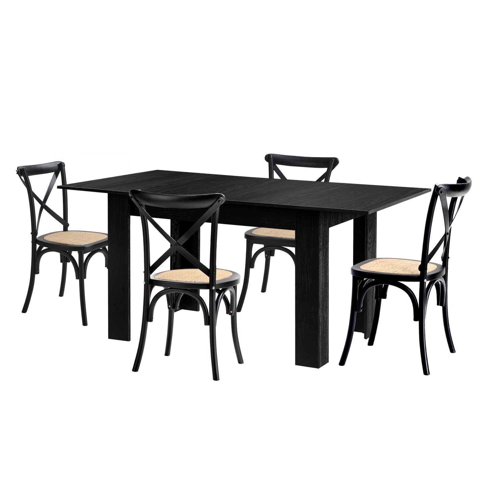 Oikiture 160cm Extendable Dining Table with 4PCS Dining Chairs Geometric Black - Sunyee