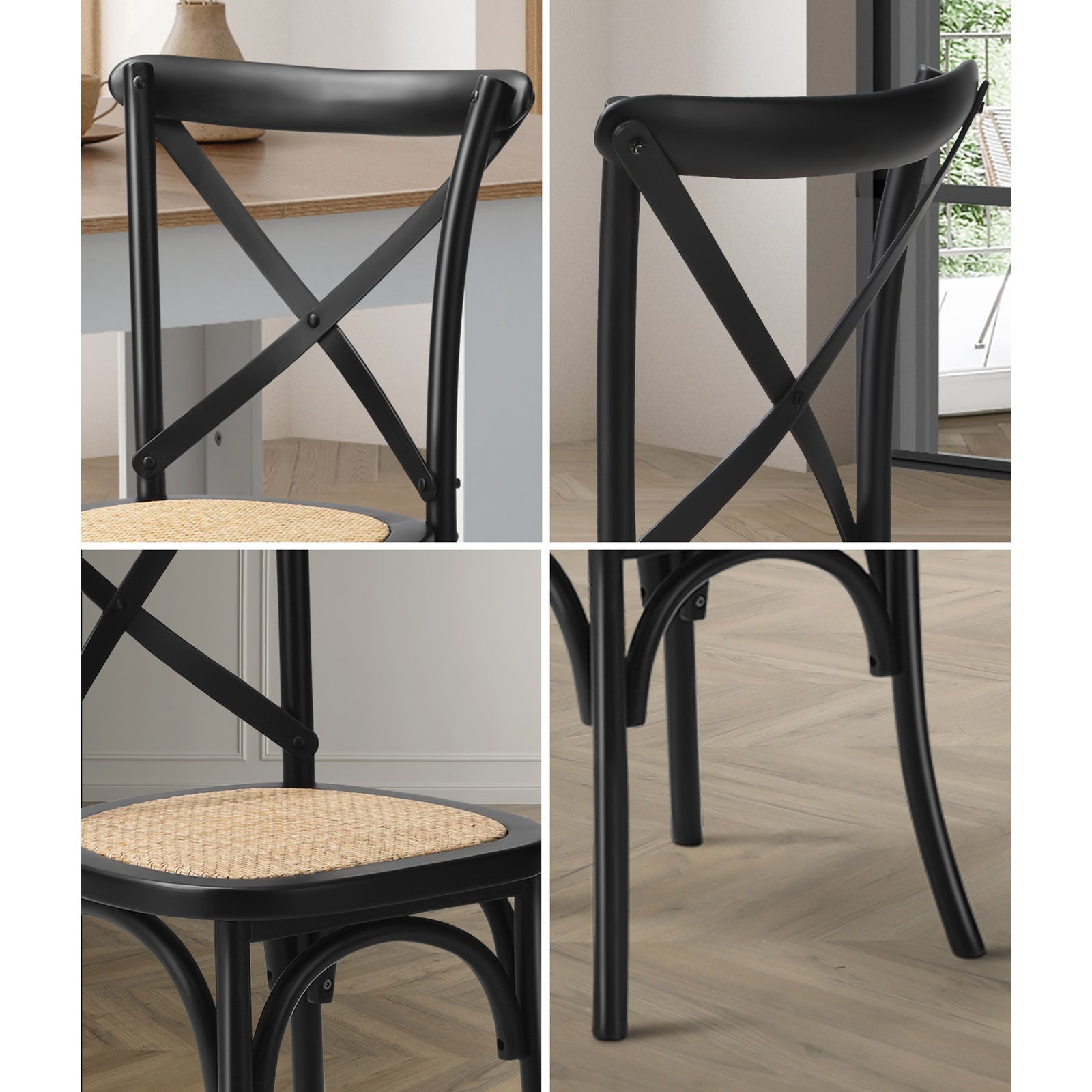 Oikiture 160cm Extendable Dining Table with 4PCS Dining Chairs Crossback Black - Sunyee