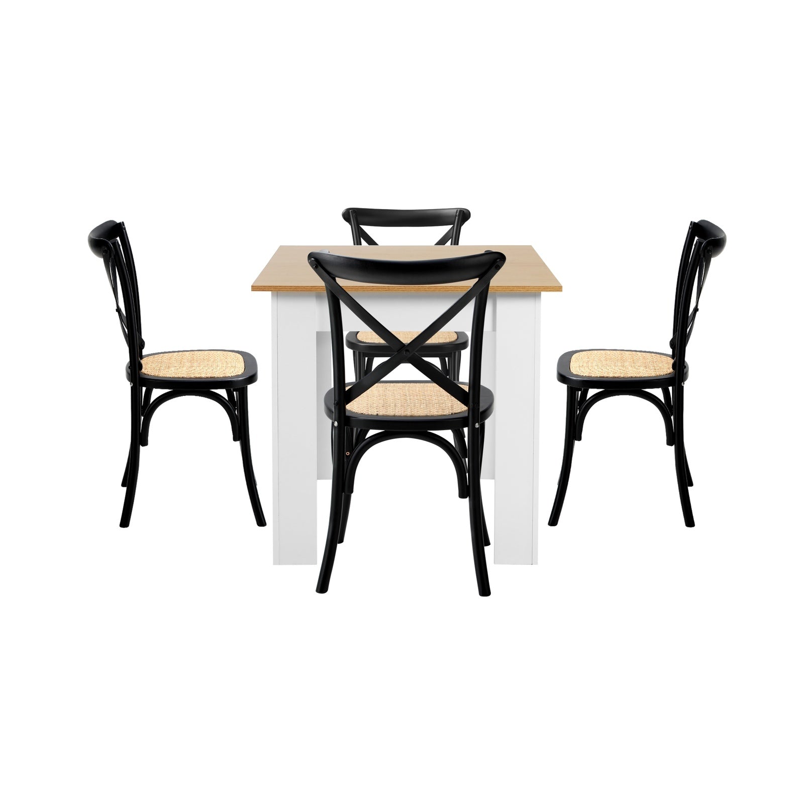 Oikiture 160cm Extendable Dining Table with 4PCS Dining Chairs Crossback Black - Sunyee