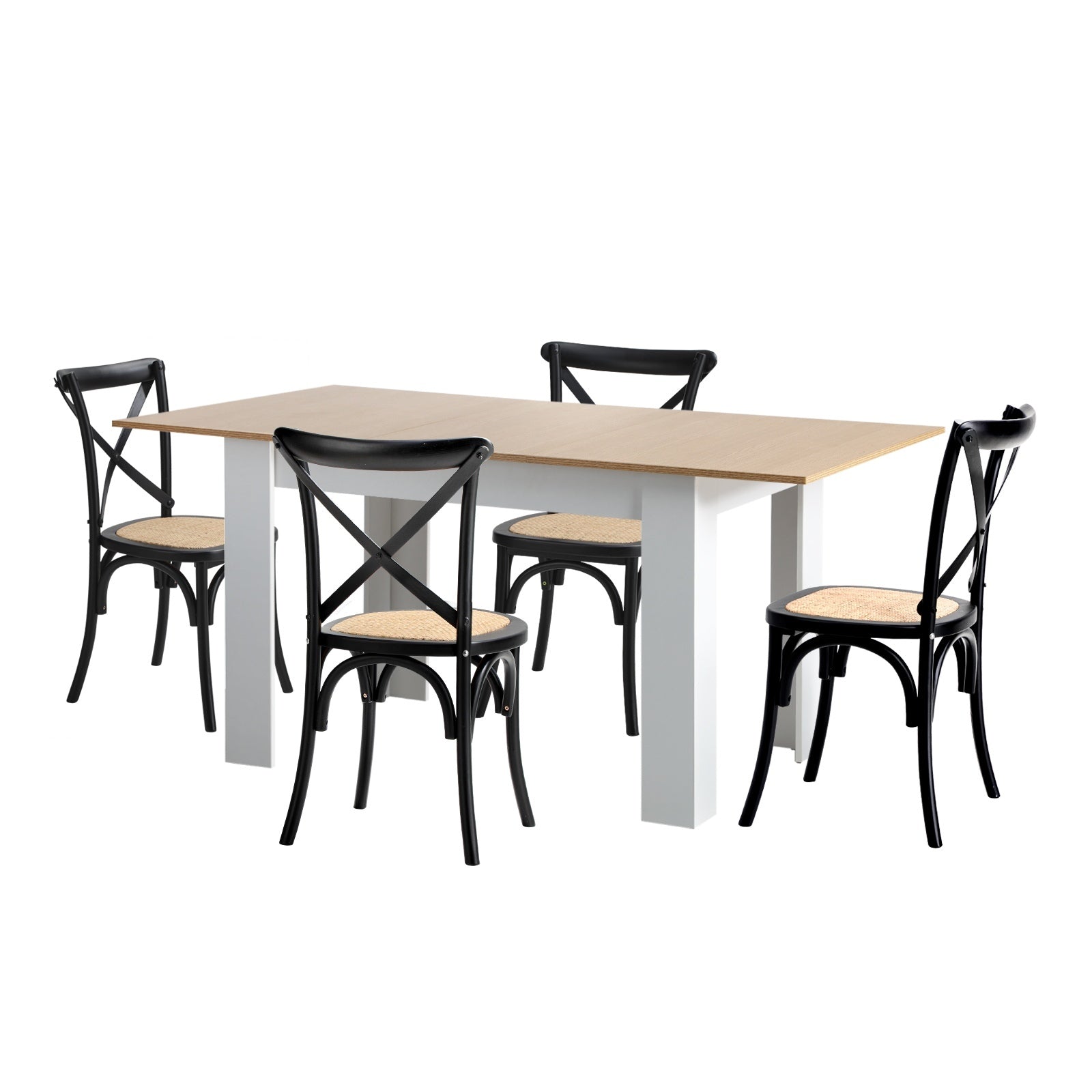Oikiture 160cm Extendable Dining Table with 4PCS Dining Chairs Crossback Black - Sunyee