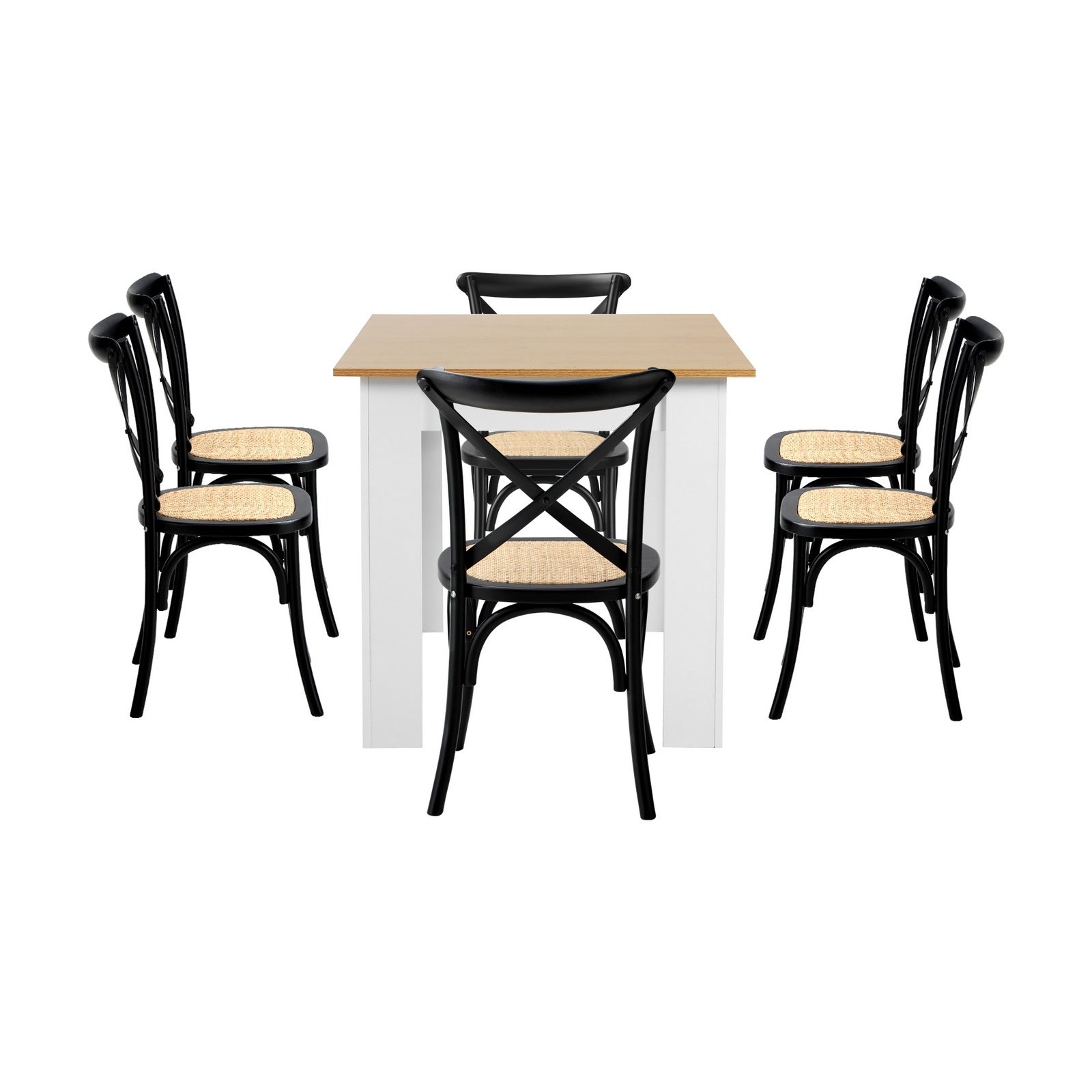 Oikiture 160cm Extendable Dining Table with 6PCS Dining Chairs Crossback Black - Sunyee
