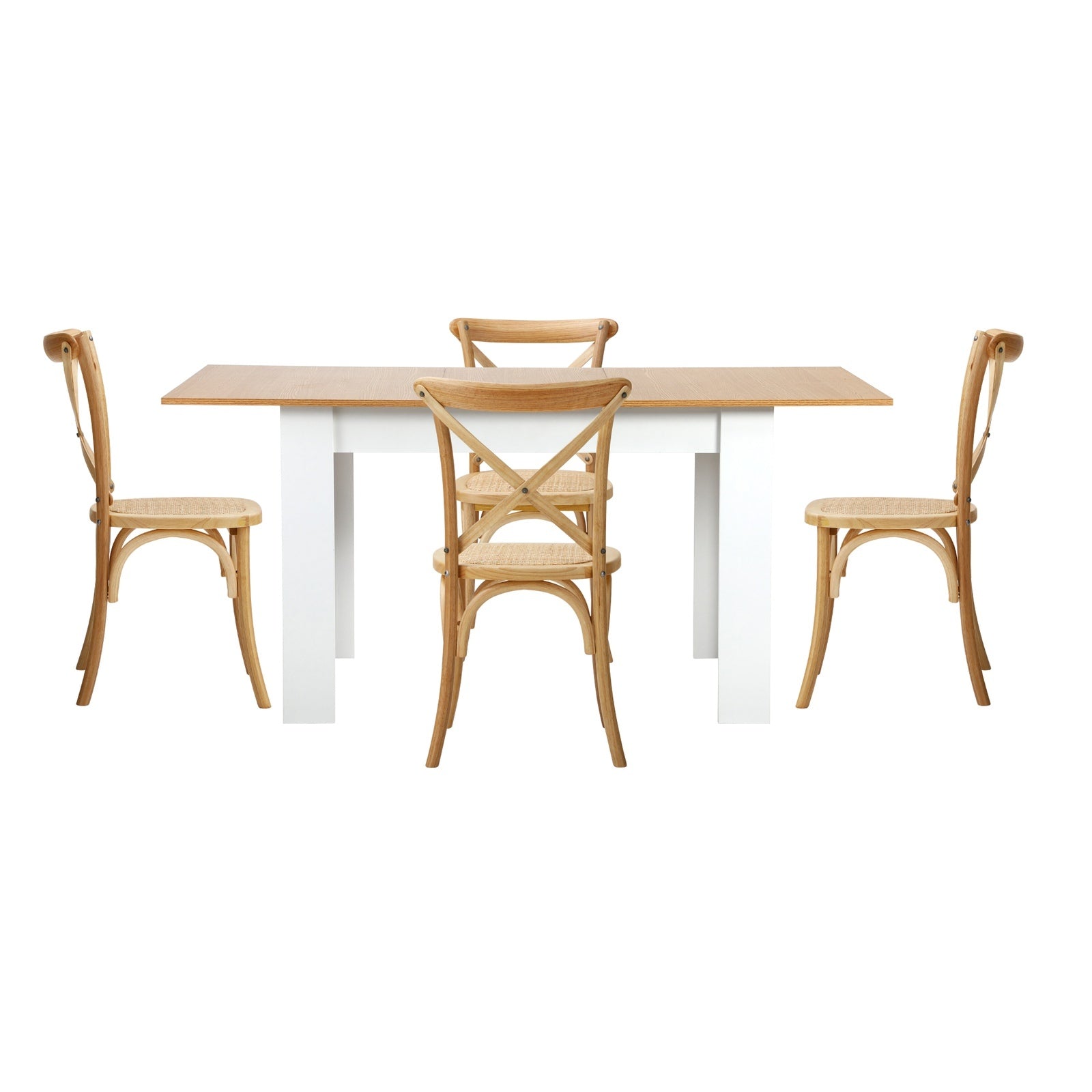 Oikiture 160cm Extendable Dining Table with 4PCS Dining Chairs Crossback Wooden - Sunyee