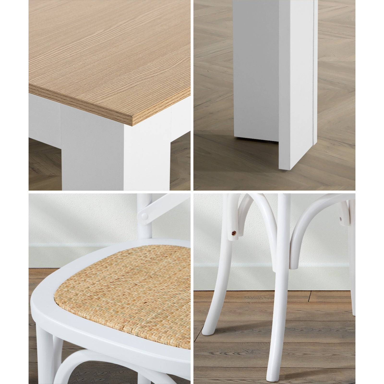 Oikiture 160cm Extendable Dining Table with 4PCS Dining Chairs Crossback White - Sunyee