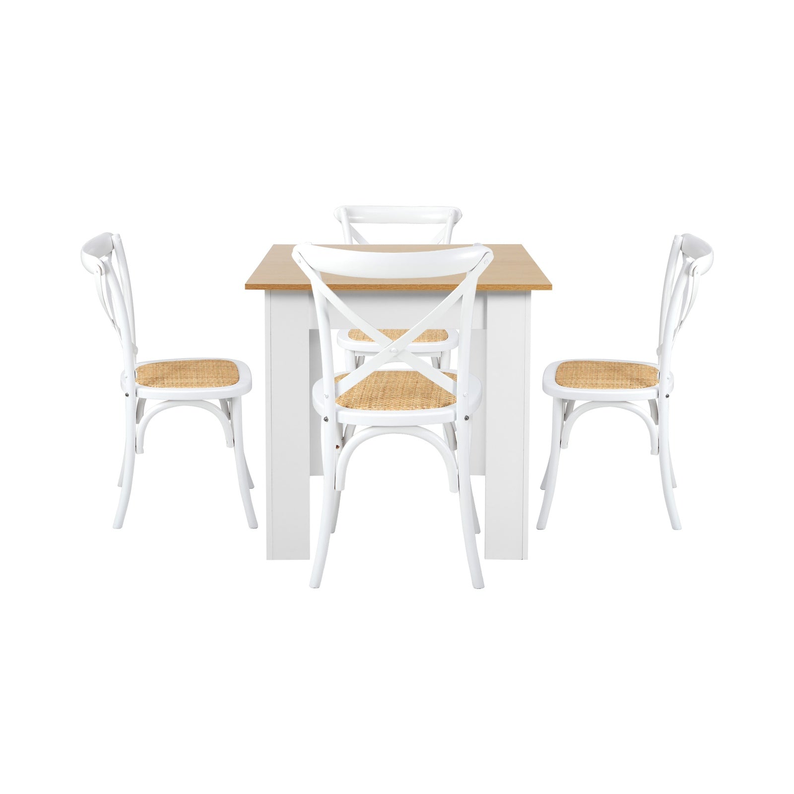 Oikiture 160cm Extendable Dining Table with 4PCS Dining Chairs Crossback White - Sunyee