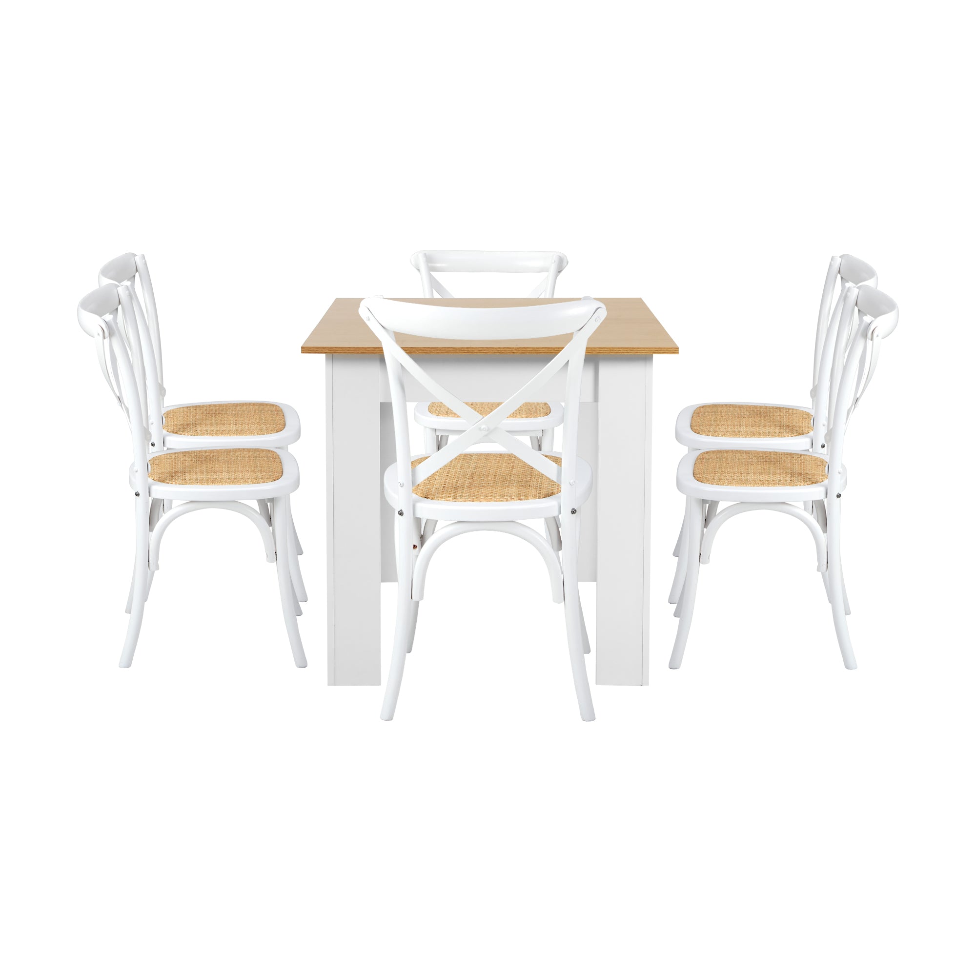Oikiture 160cm Extendable Dining Table with 6PCS Dining Chairs Crossback White - Sunyee