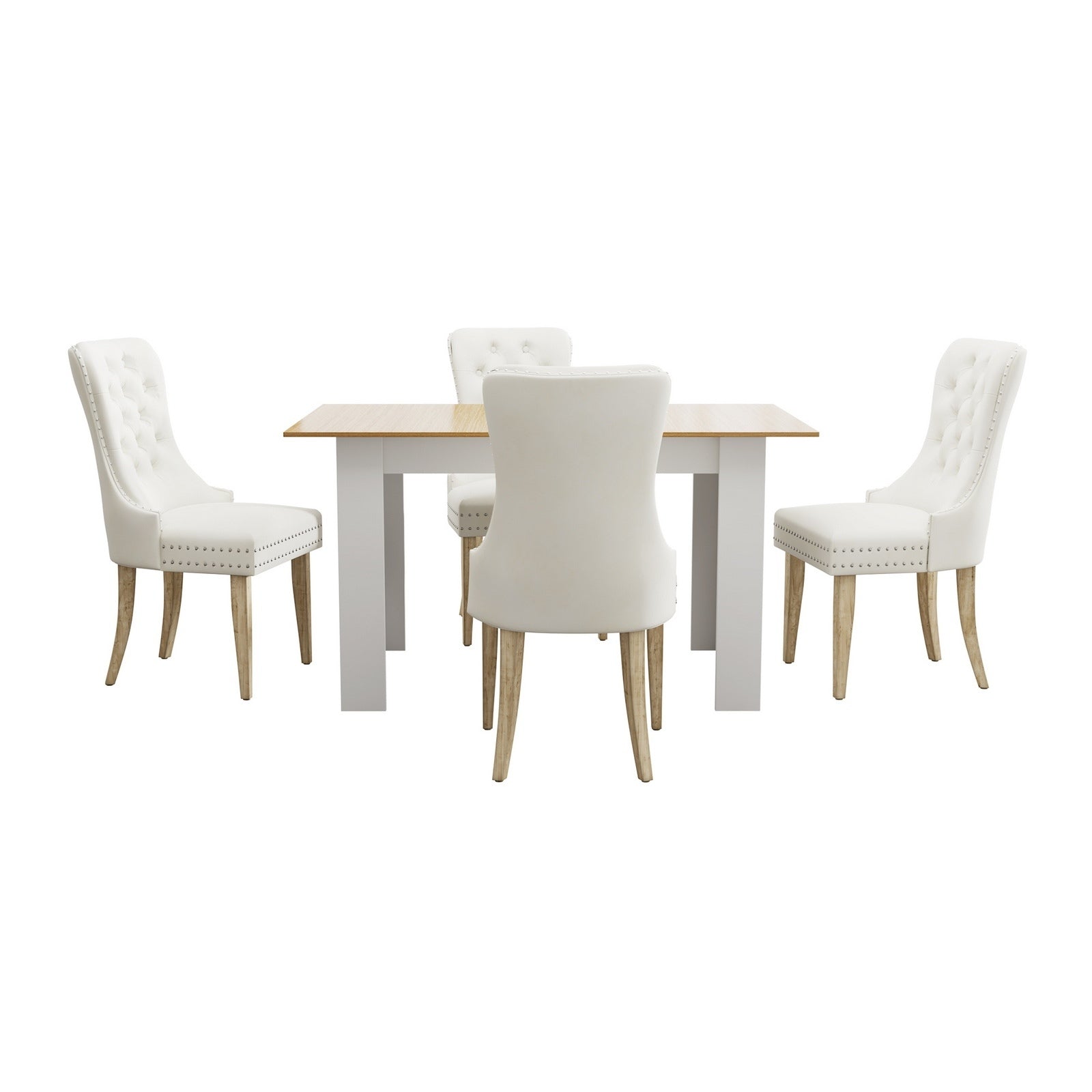 Oikiture 160cm Extendable Dining Table with 4PCS Dining Chairs Velvet Beige - Sunyee