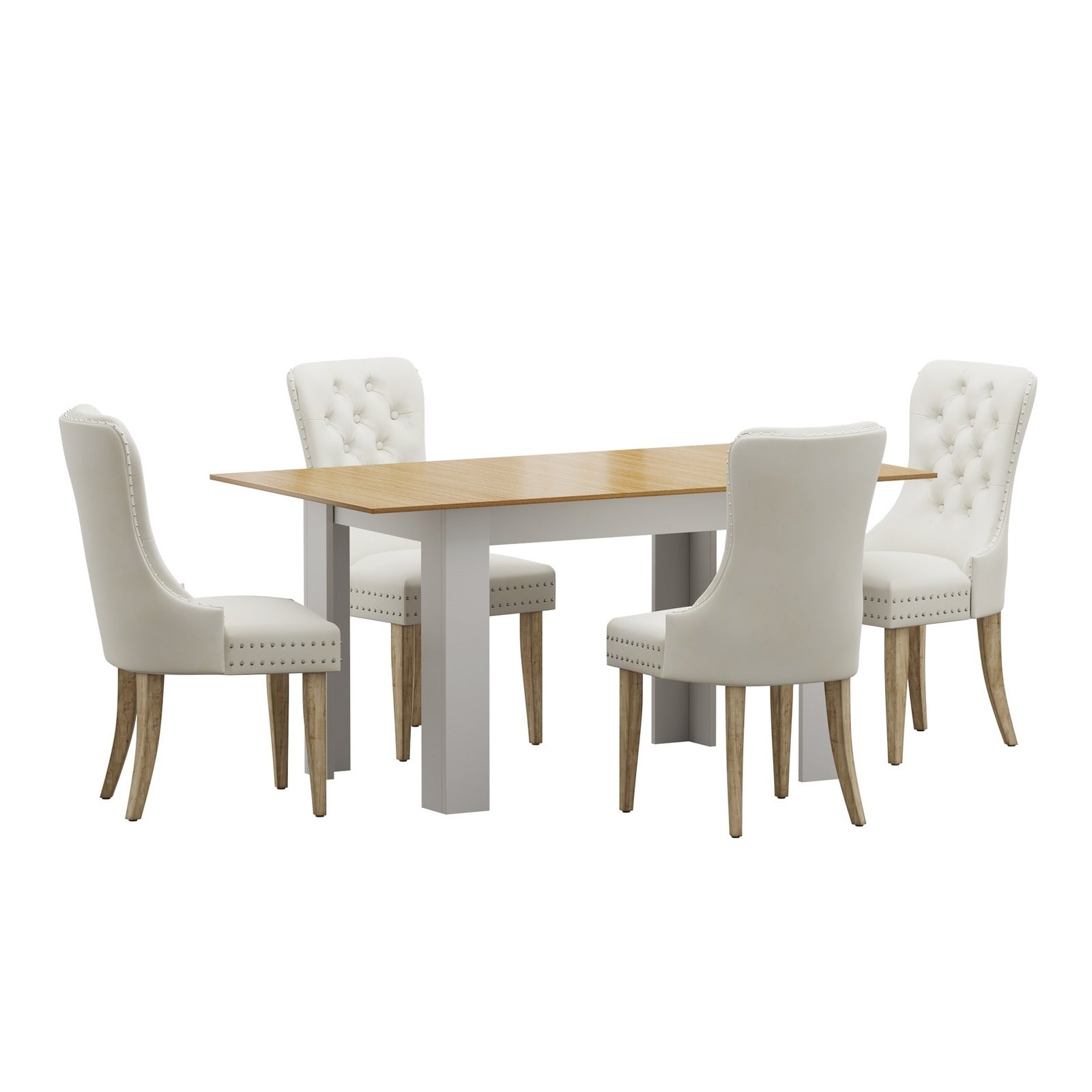 Oikiture 160cm Extendable Dining Table with 4PCS Dining Chairs Velvet Beige - Sunyee