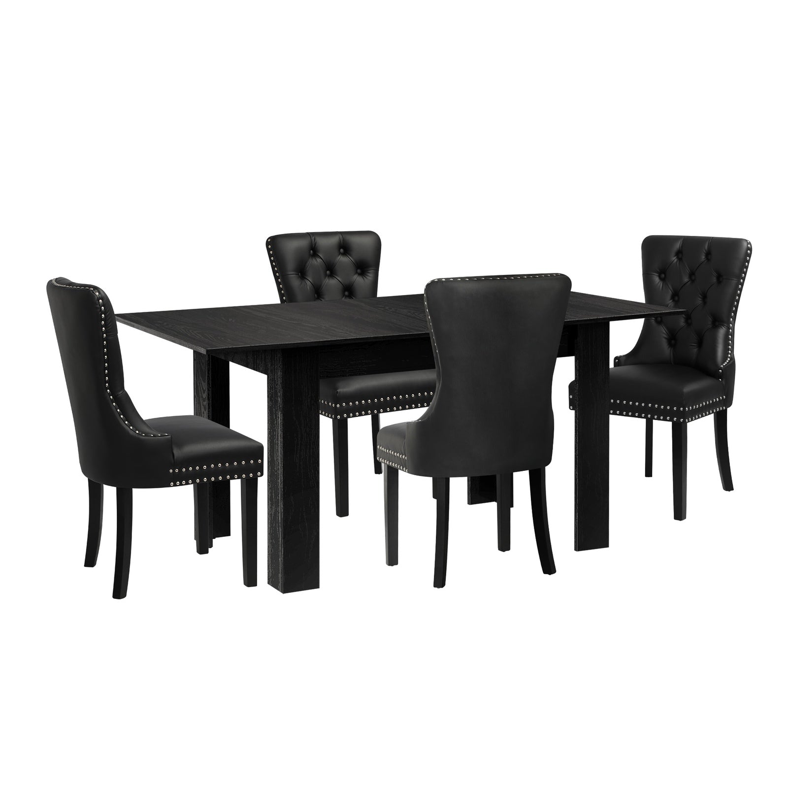 Oikiture 160cm Extendable Dining Table with 4PCS Dining Chairs PU Leather Black - Sunyee