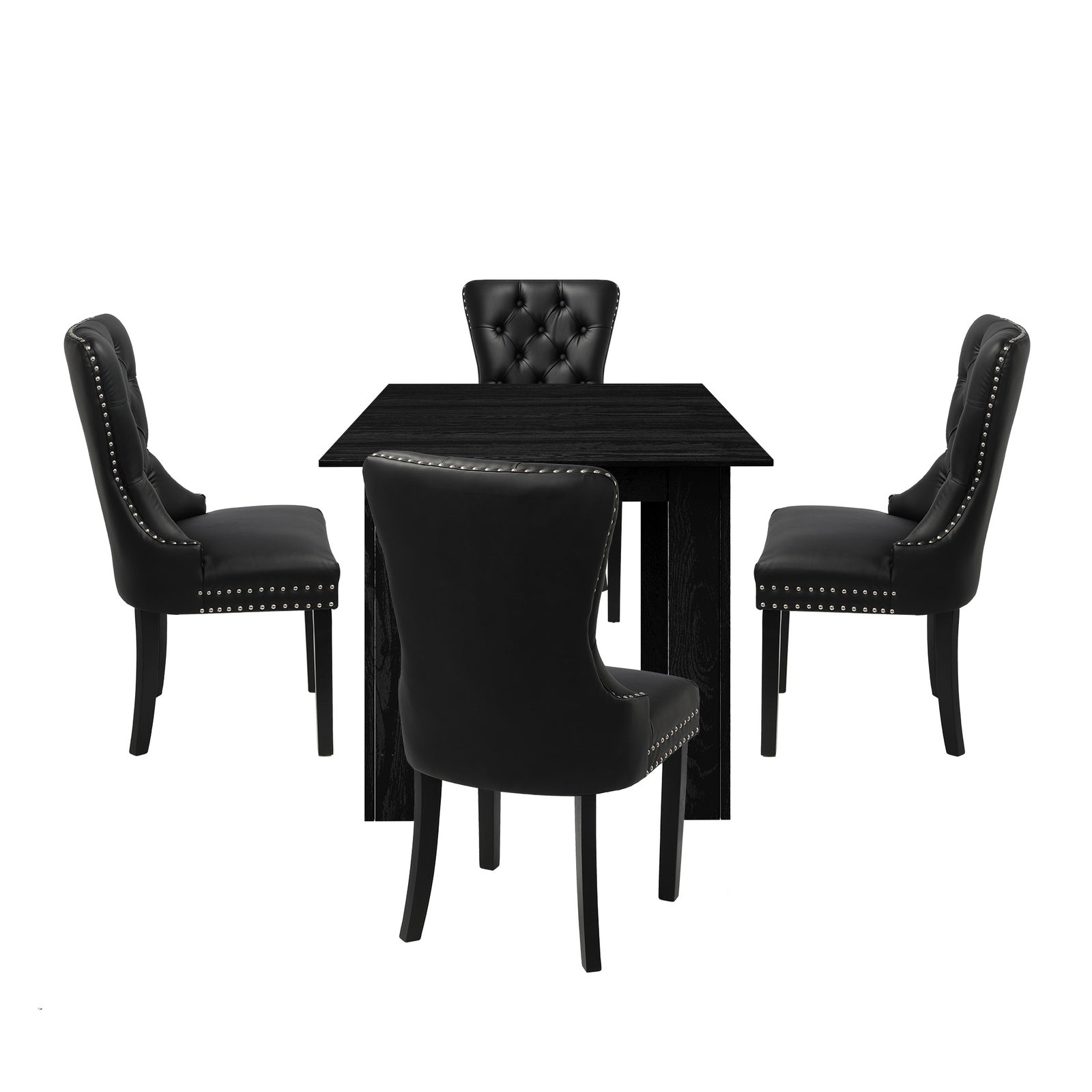 Oikiture 160cm Extendable Dining Table with 4PCS Dining Chairs PU Leather Black - Sunyee