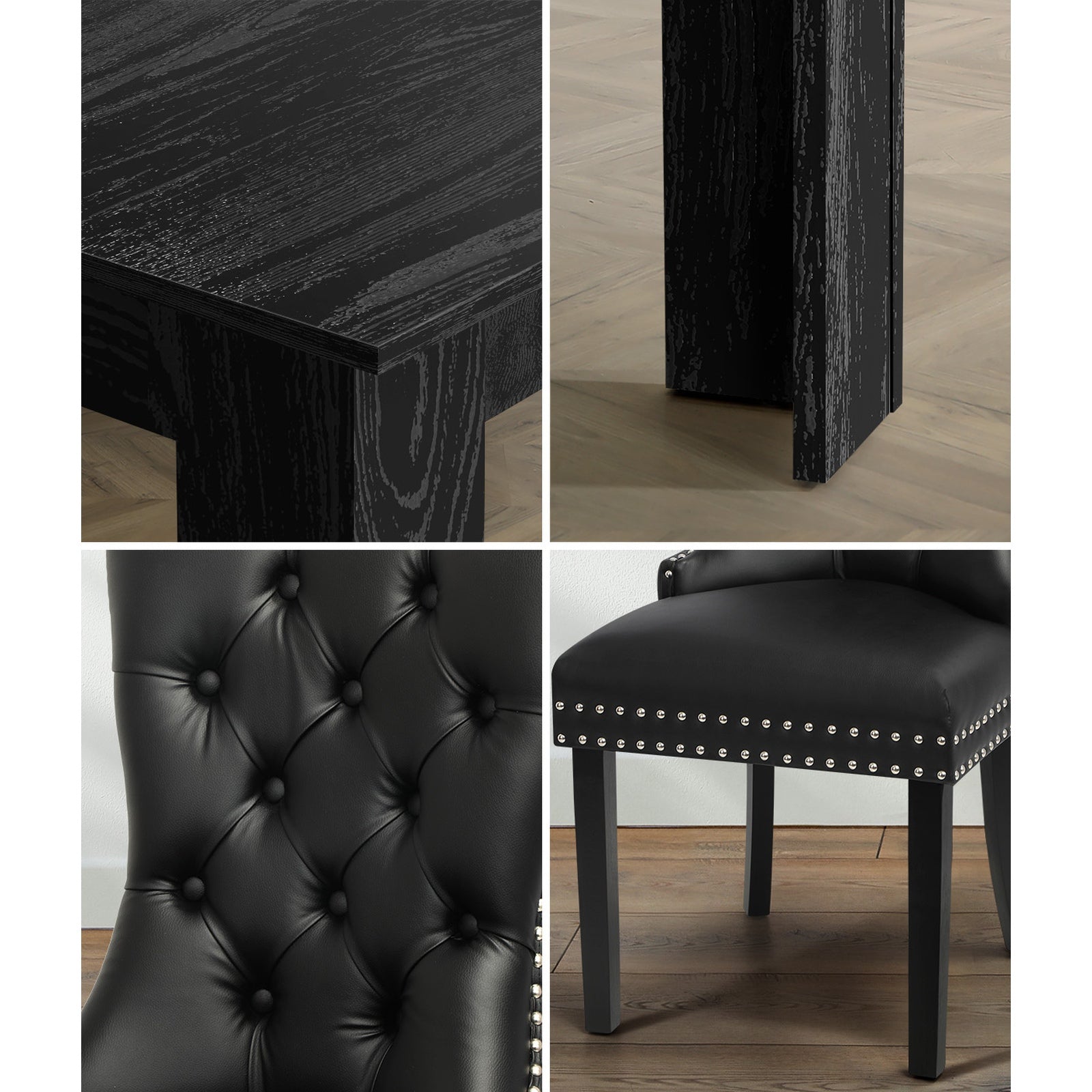 Oikiture 160cm Extendable Dining Table with 6PCS Dining Chairs PU Leather Black - Sunyee