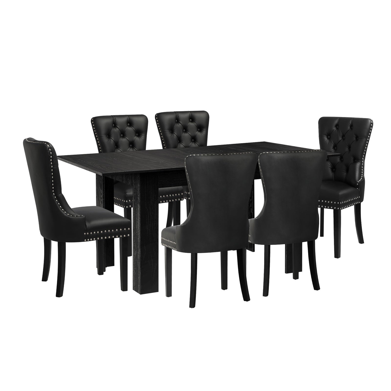 Oikiture 160cm Extendable Dining Table with 6PCS Dining Chairs PU Leather Black - Sunyee