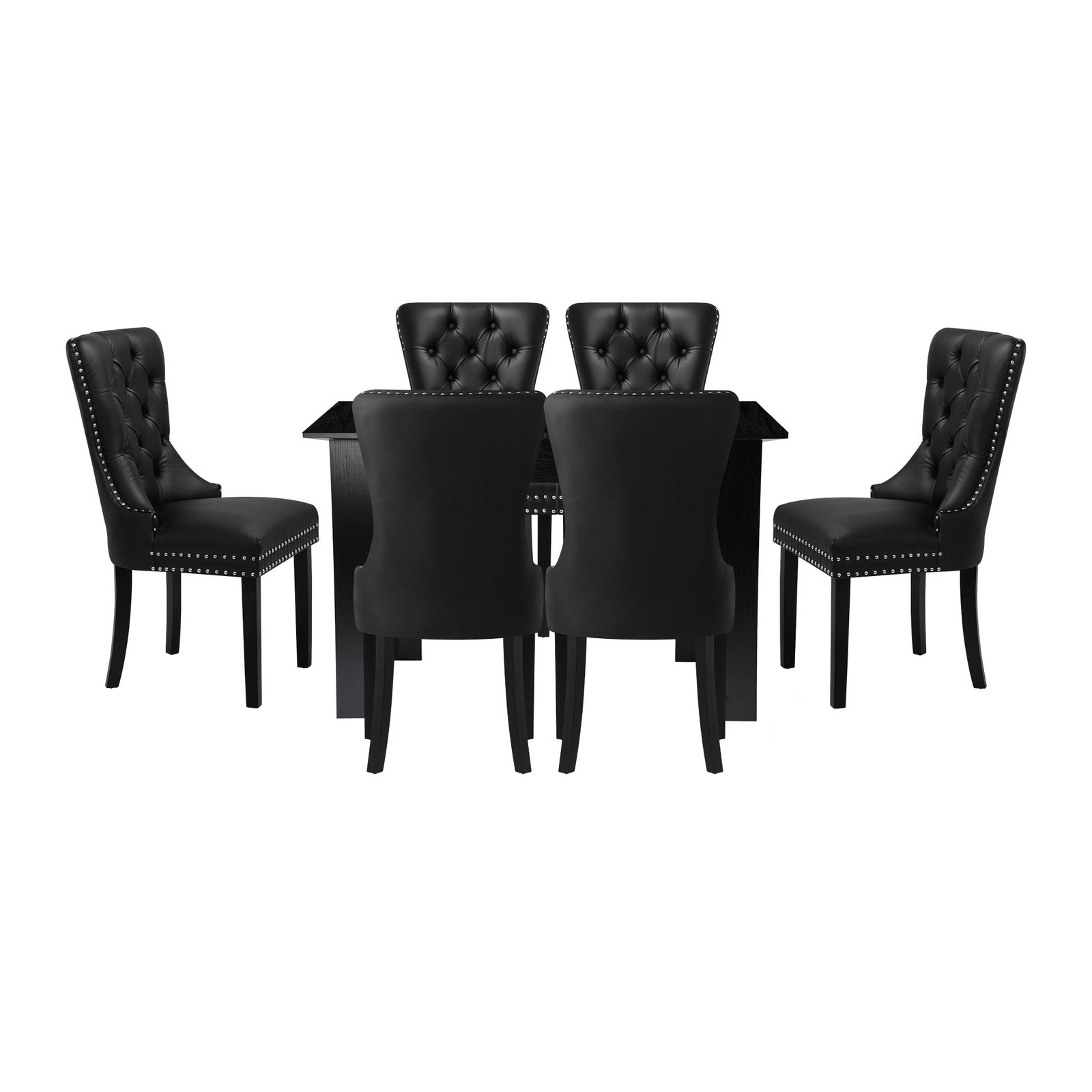 Oikiture 160cm Extendable Dining Table with 6PCS Dining Chairs PU Leather Black - Sunyee