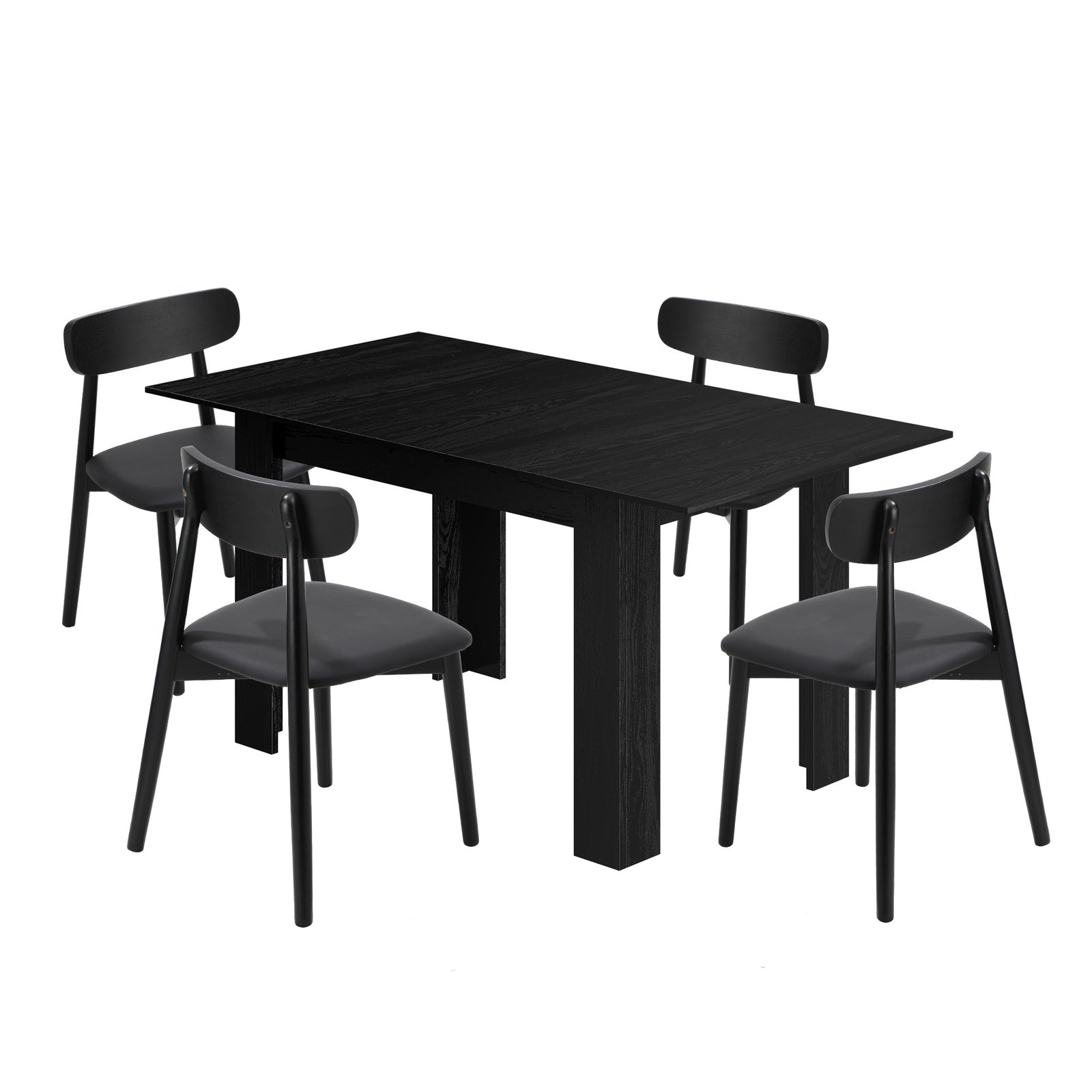 Oikiture 160cm Extendable Dining Table with 4x Dining Chairs PU Leather Black - Sunyee