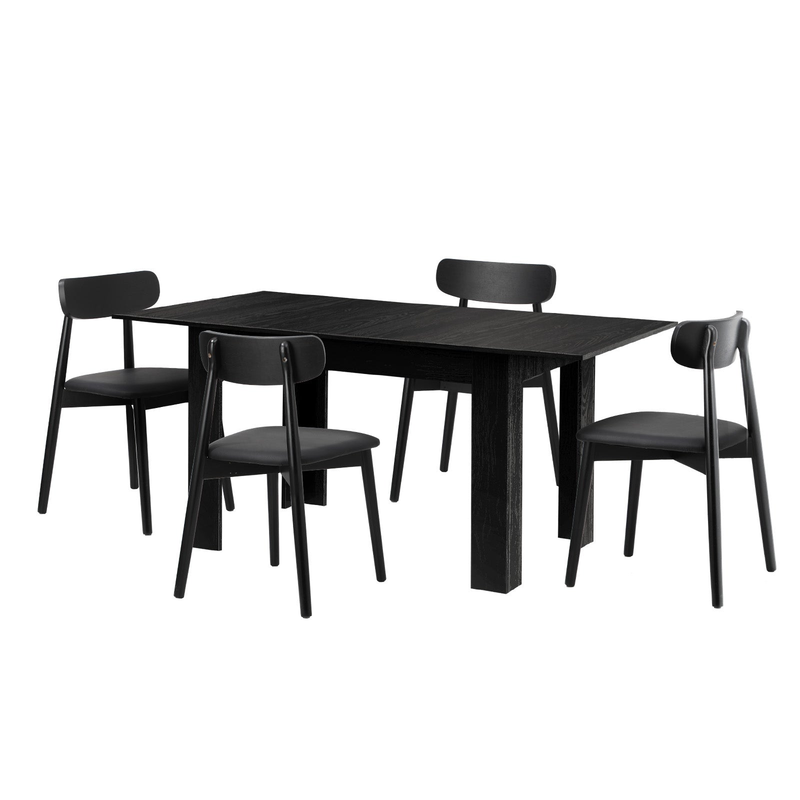 Oikiture 160cm Extendable Dining Table with 4x Dining Chairs PU Leather Black - Sunyee