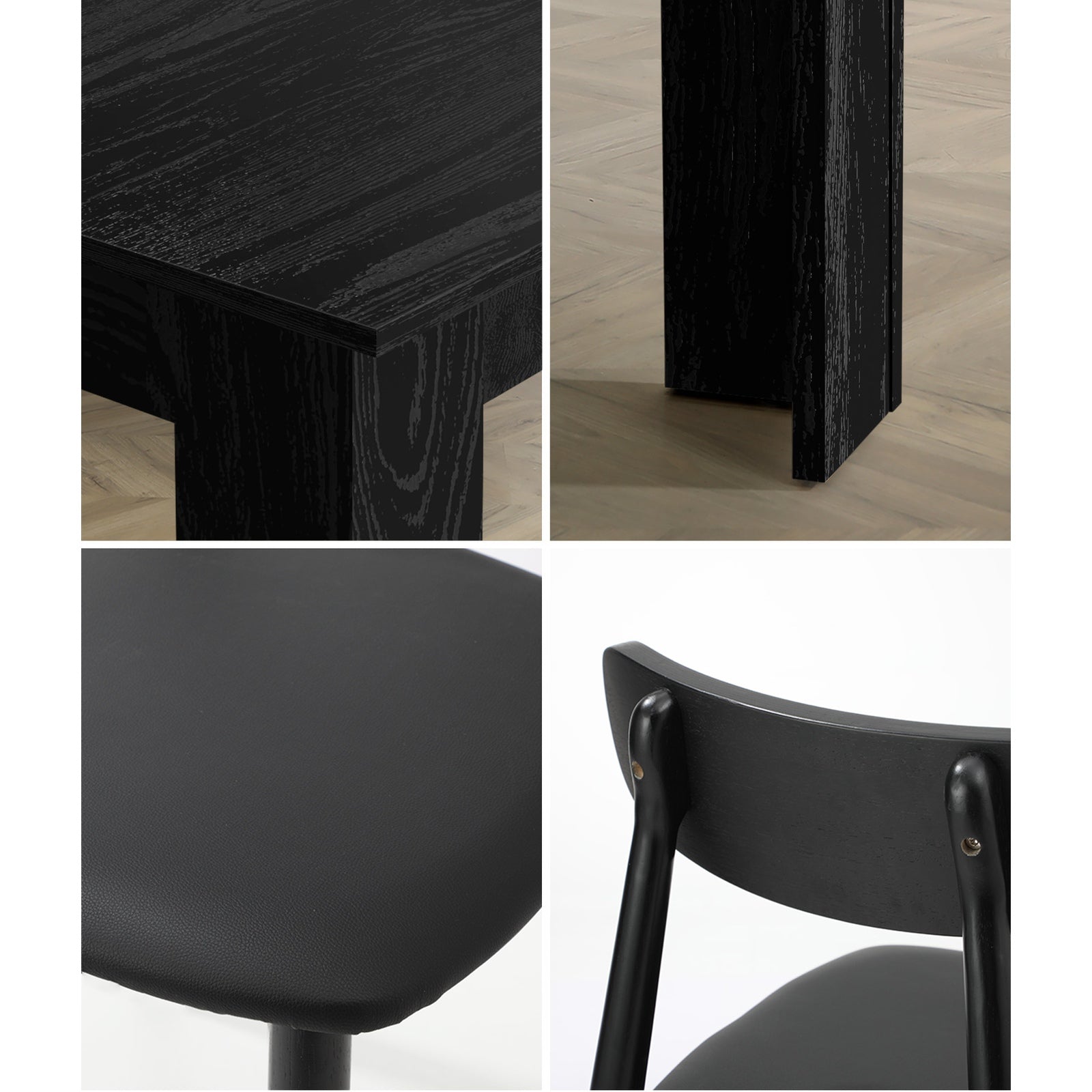 Oikiture 160cm Extendable Dining Table with 6x Dining Chairs PU Leather Black - Sunyee