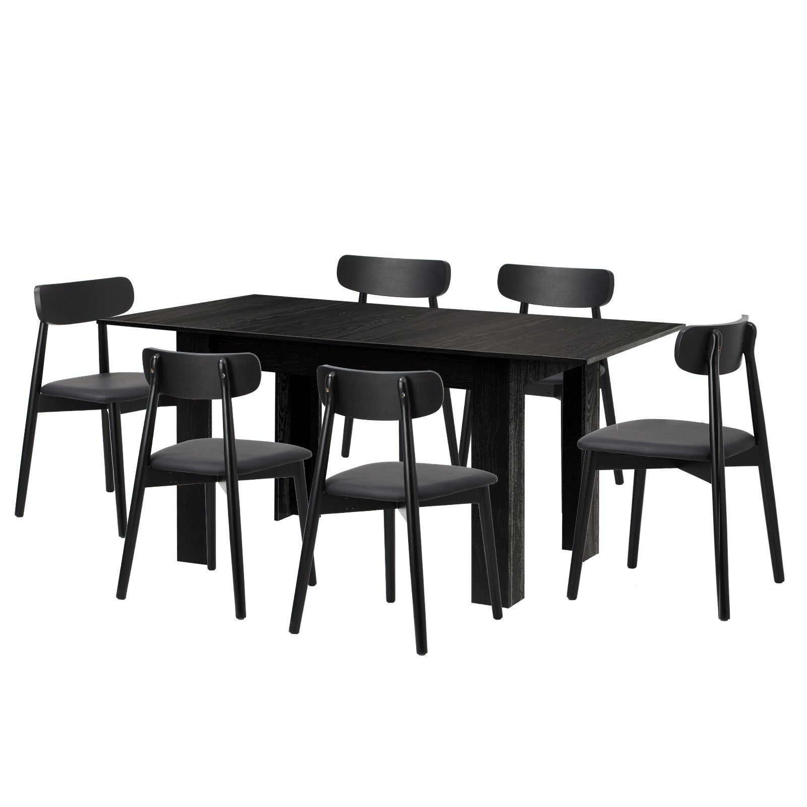 Oikiture 160cm Extendable Dining Table with 6x Dining Chairs PU Leather Black - Sunyee