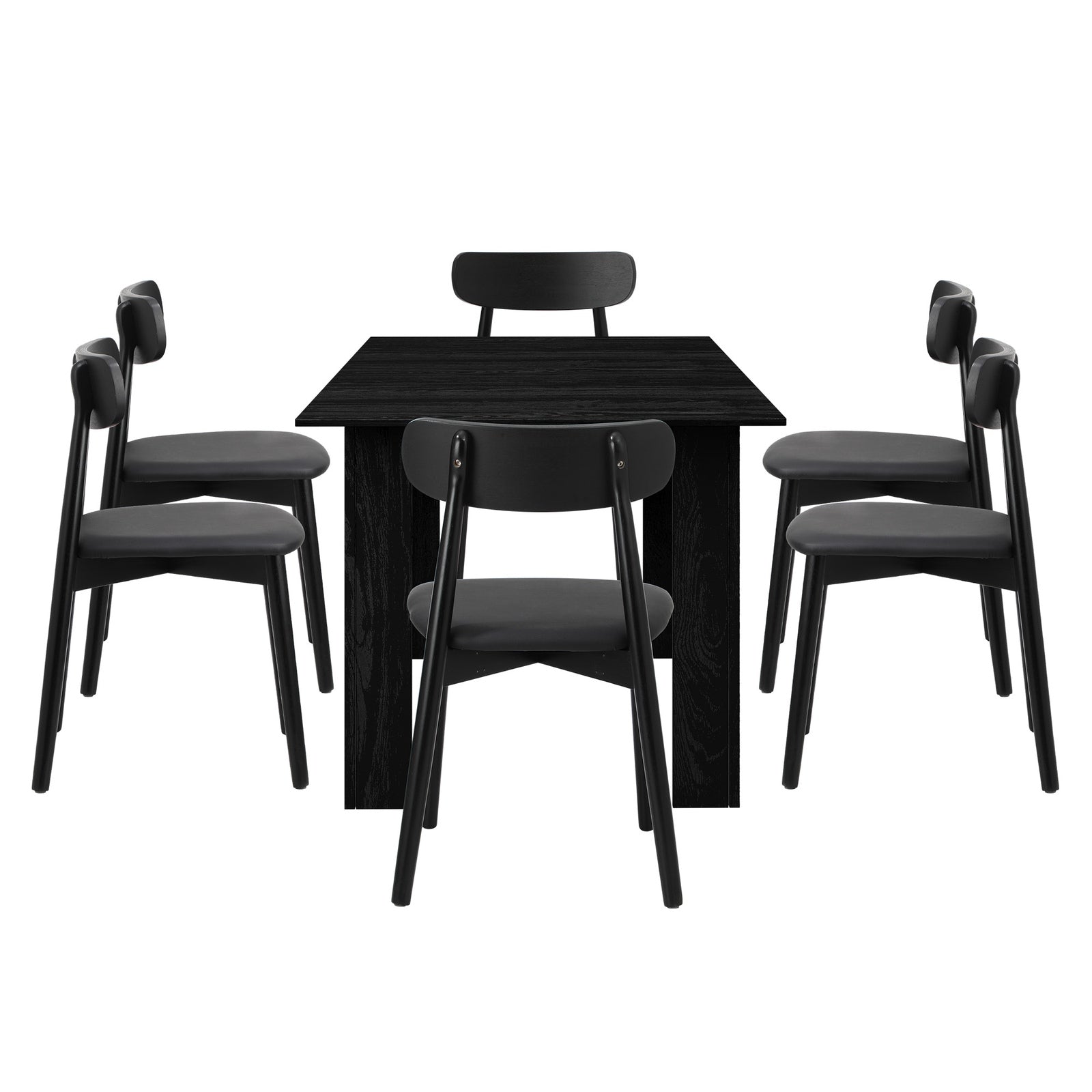 Oikiture 160cm Extendable Dining Table with 6x Dining Chairs PU Leather Black - Sunyee