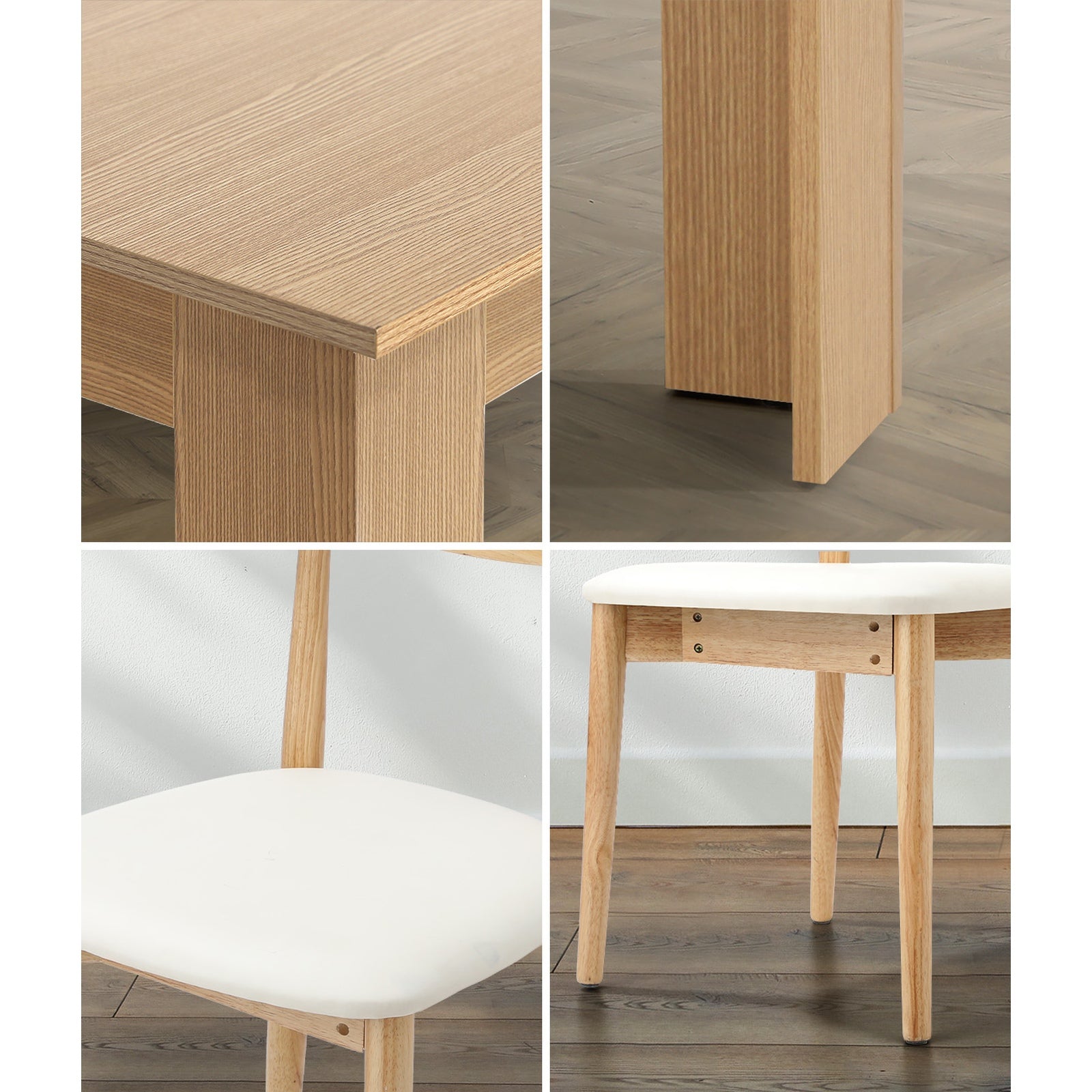 Oikiture 160cm Extendable Dining Table with 6x Dining Chairs PU Leather Natural - Sunyee
