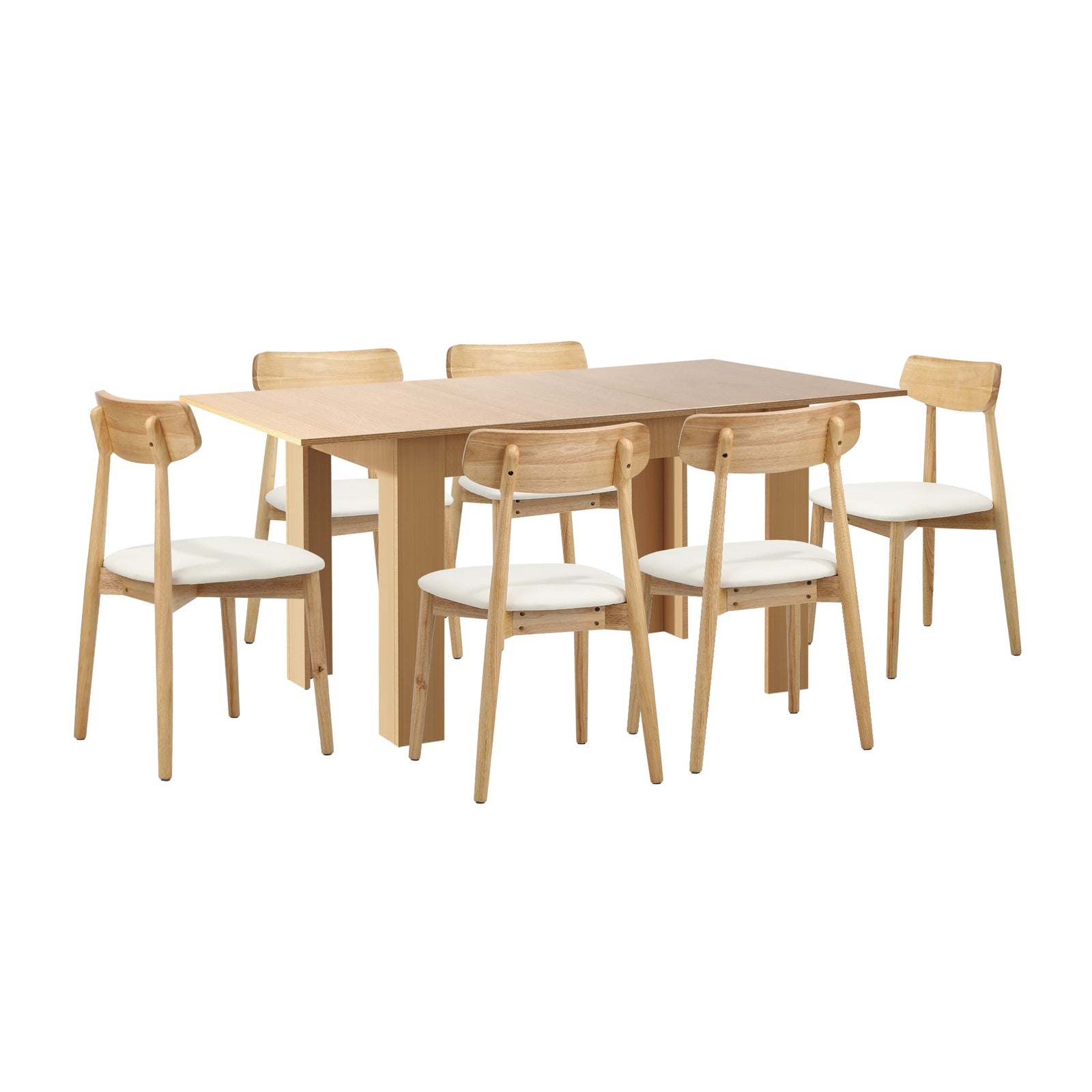 Oikiture 160cm Extendable Dining Table with 6x Dining Chairs PU Leather Natural - Sunyee