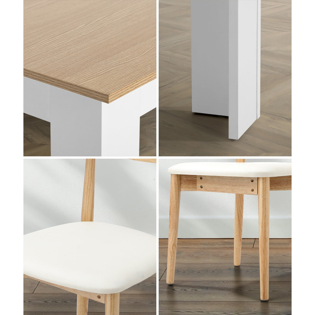 Oikiture 160cm Extendable Dining Table with 4x Dining Chairs PU Leather White - Sunyee