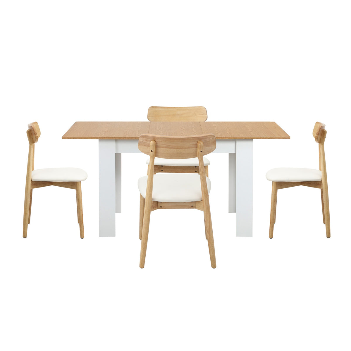 Oikiture 160cm Extendable Dining Table with 4x Dining Chairs PU Leather White - Sunyee