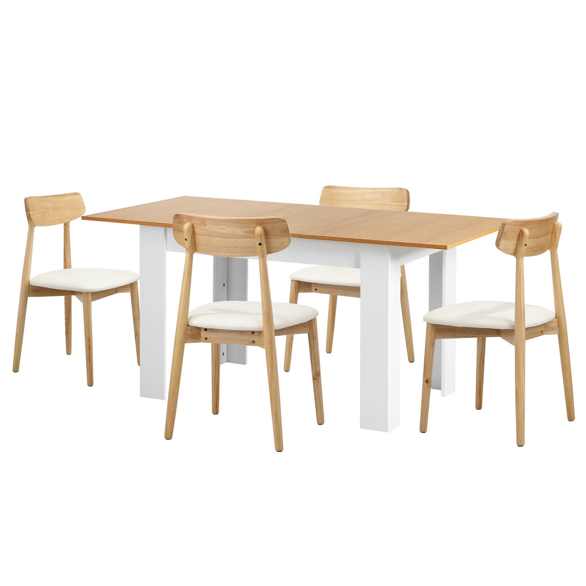 Oikiture 160cm Extendable Dining Table with 4x Dining Chairs PU Leather White - Sunyee