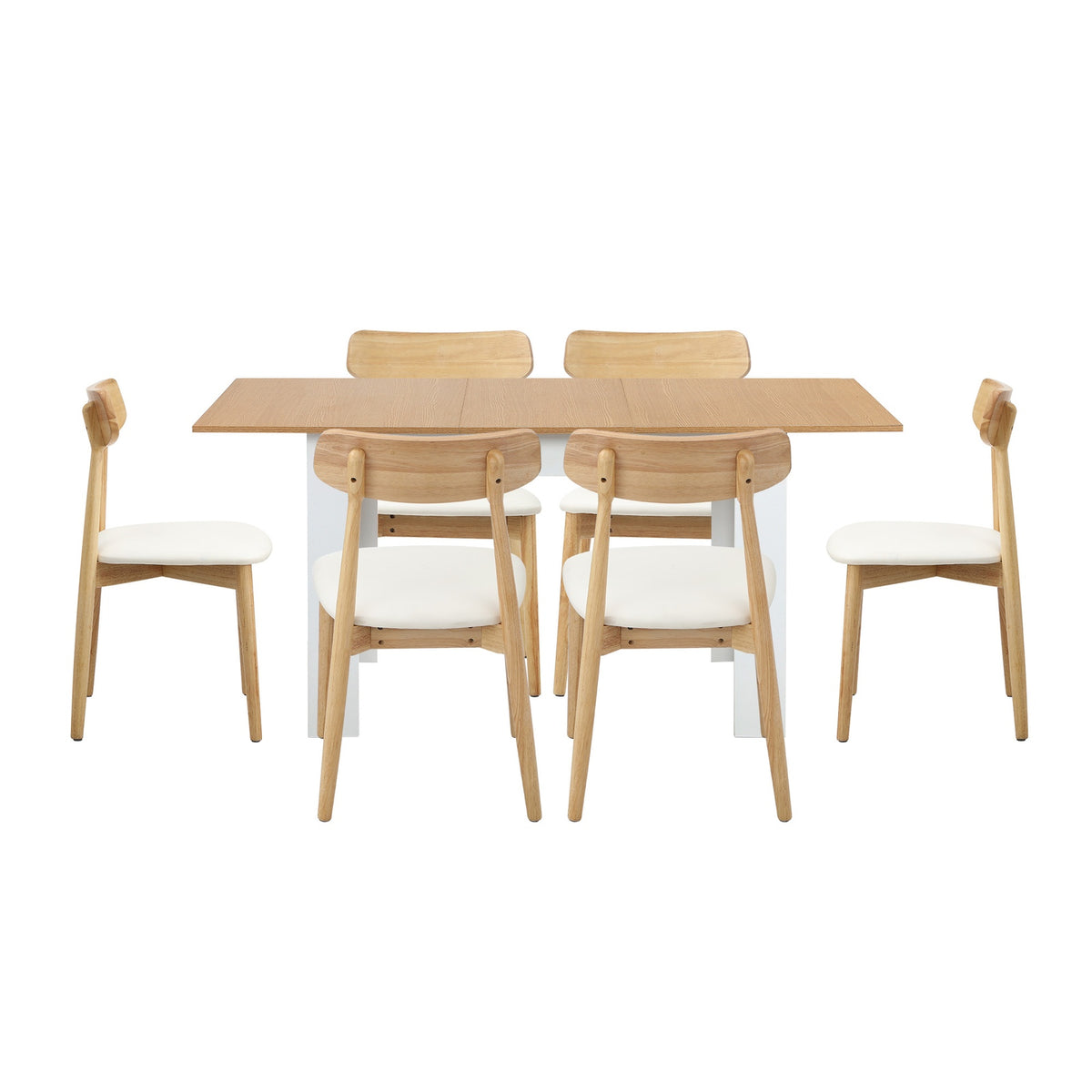 Oikiture 160cm Extendable Dining Table with 6x Dining Chairs PU Leather White - Sunyee