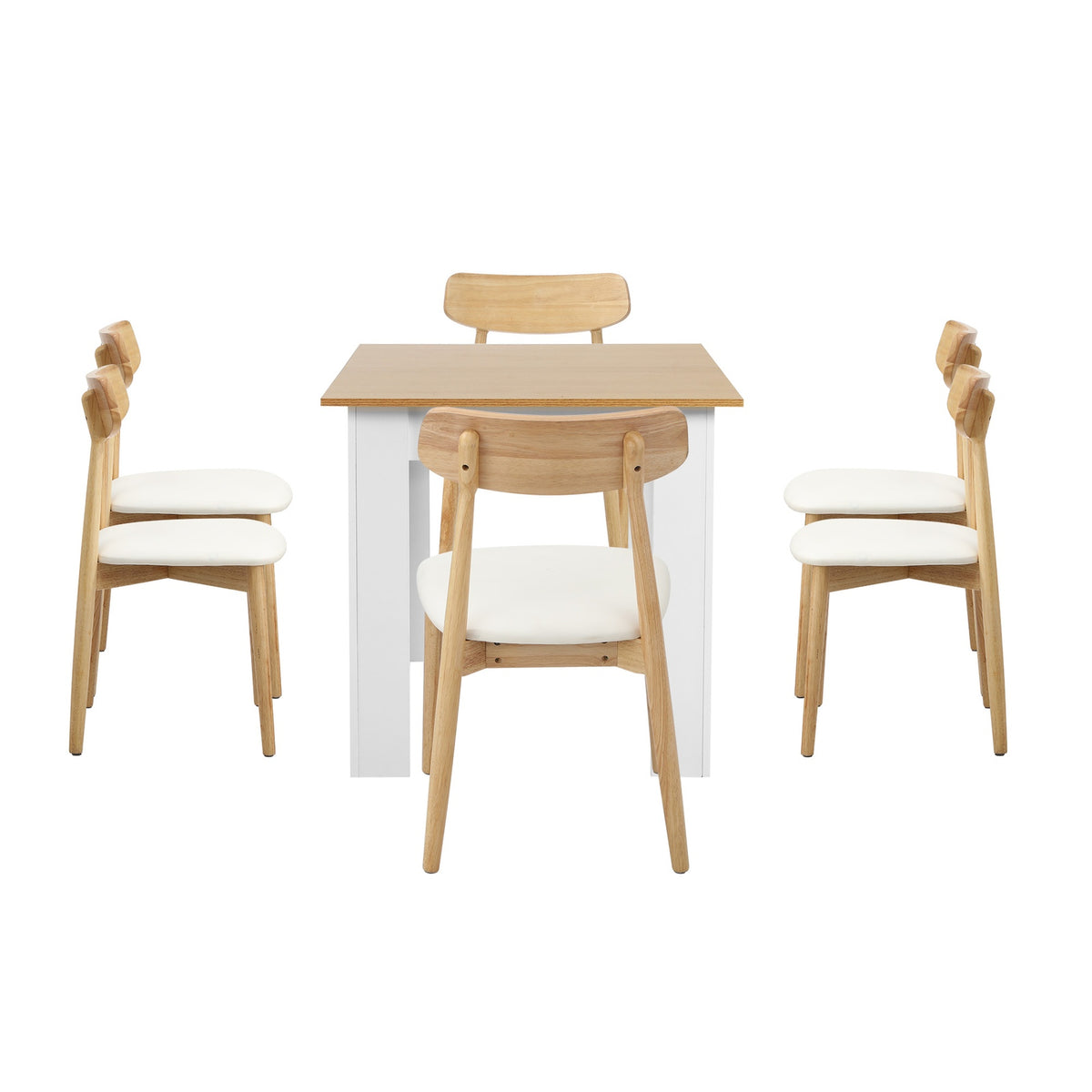 Oikiture 160cm Extendable Dining Table with 6x Dining Chairs PU Leather White - Sunyee