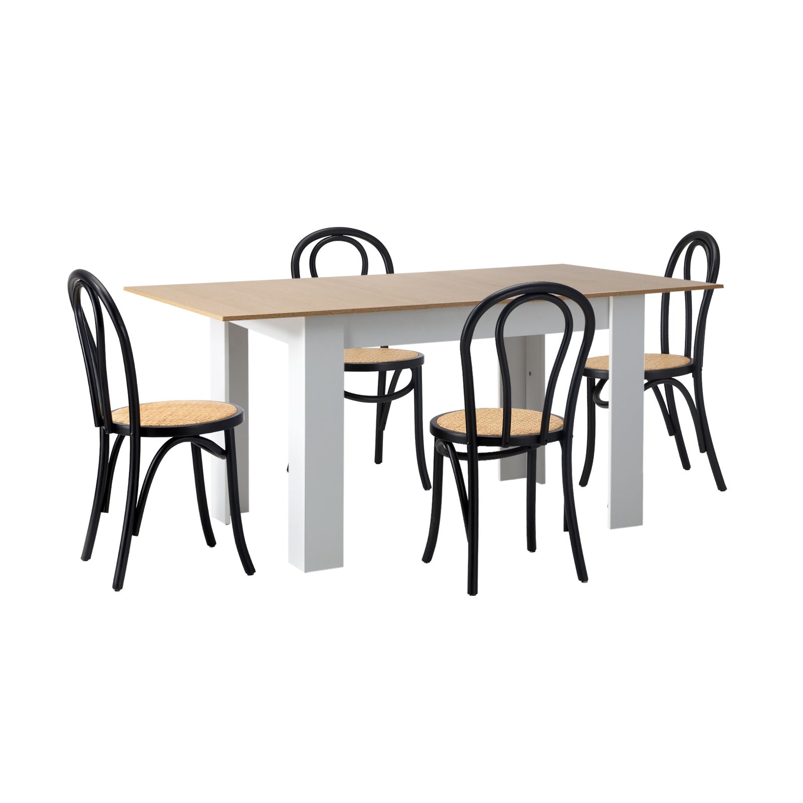 Oikiture 160cm Extendable Dining Table with 4PCS Crossback Dining Chairs Black - Sunyee