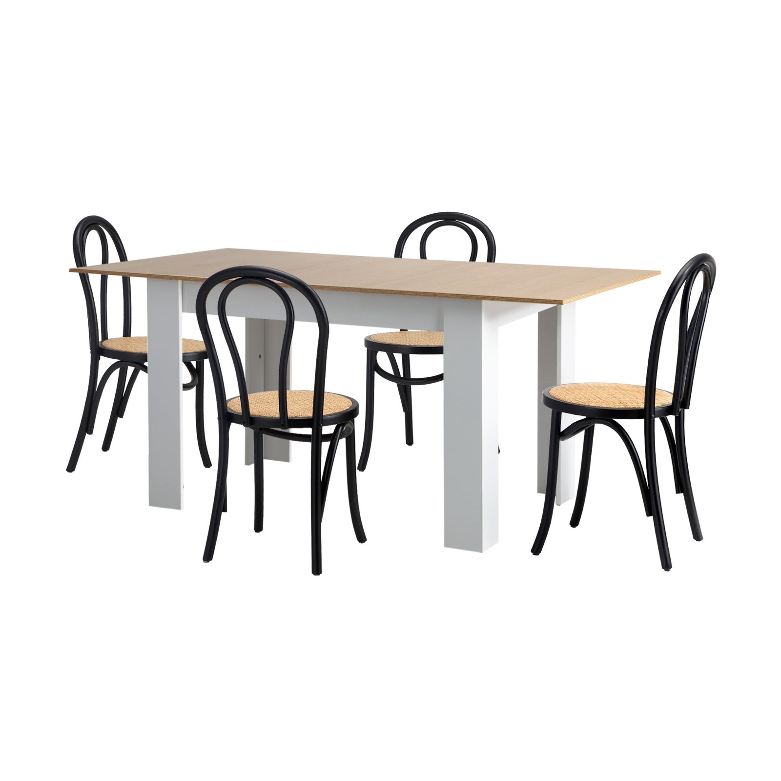 Oikiture 160cm Extendable Dining Table with 4PCS Crossback Dining Chairs Black - Sunyee