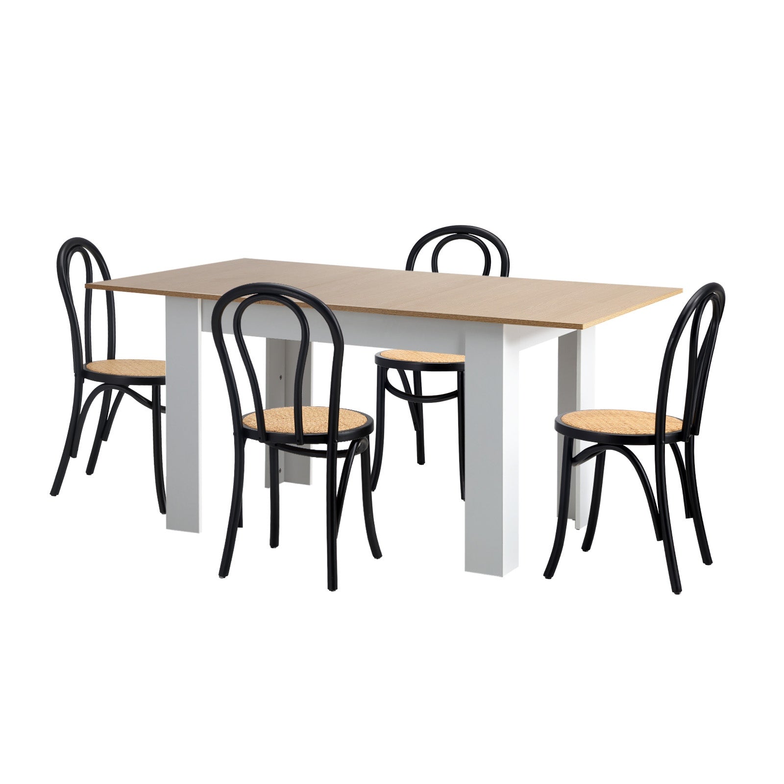 Oikiture 160cm Extendable Dining Table with 4PCS Crossback Dining Chairs Black - Sunyee
