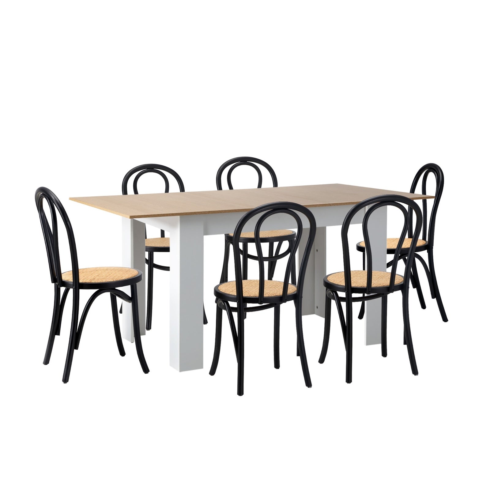 Oikiture 160cm Extendable Dining Table with 6PCS Crossback Dining Chairs Black - Sunyee