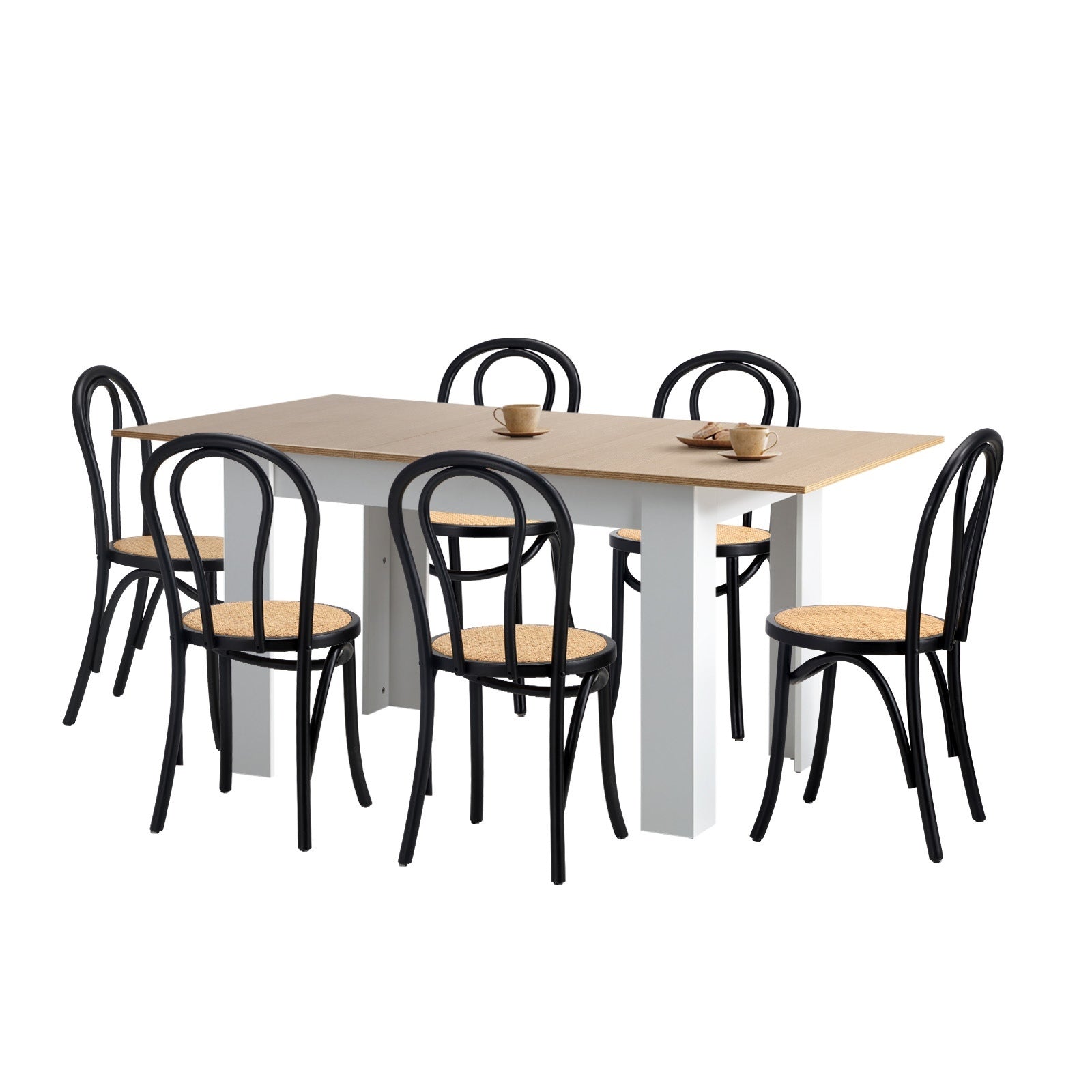 Oikiture 160cm Extendable Dining Table with 6PCS Crossback Dining Chairs Black - Sunyee